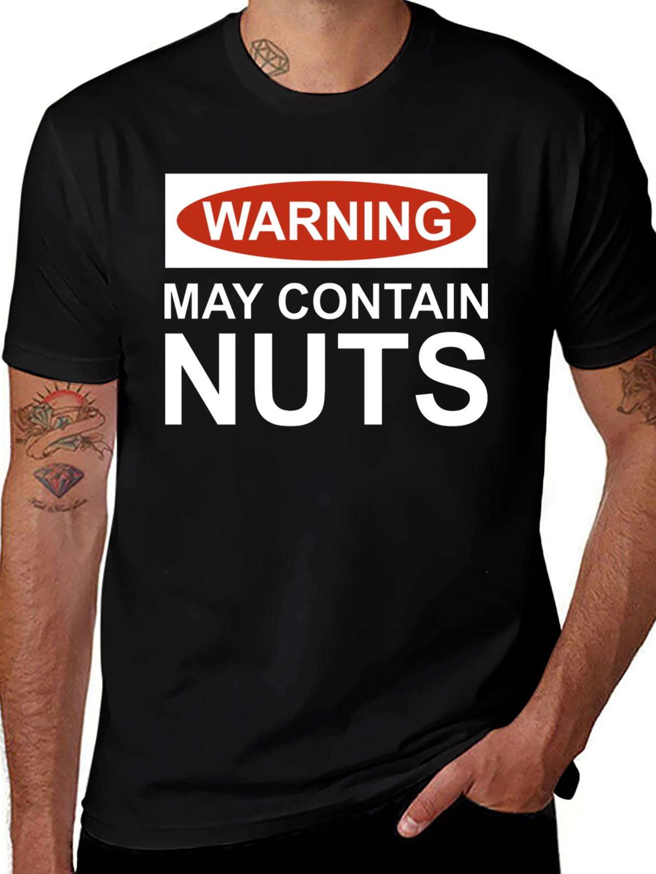 Warning: May Contain Nuts T-Shirt - Funny Novelty Tee