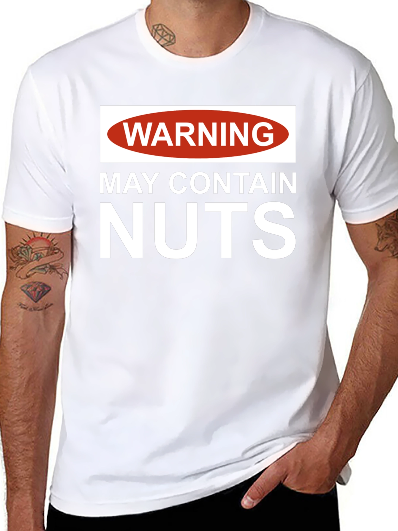 Warning: May Contain Nuts T-Shirt - Funny Novelty Tee