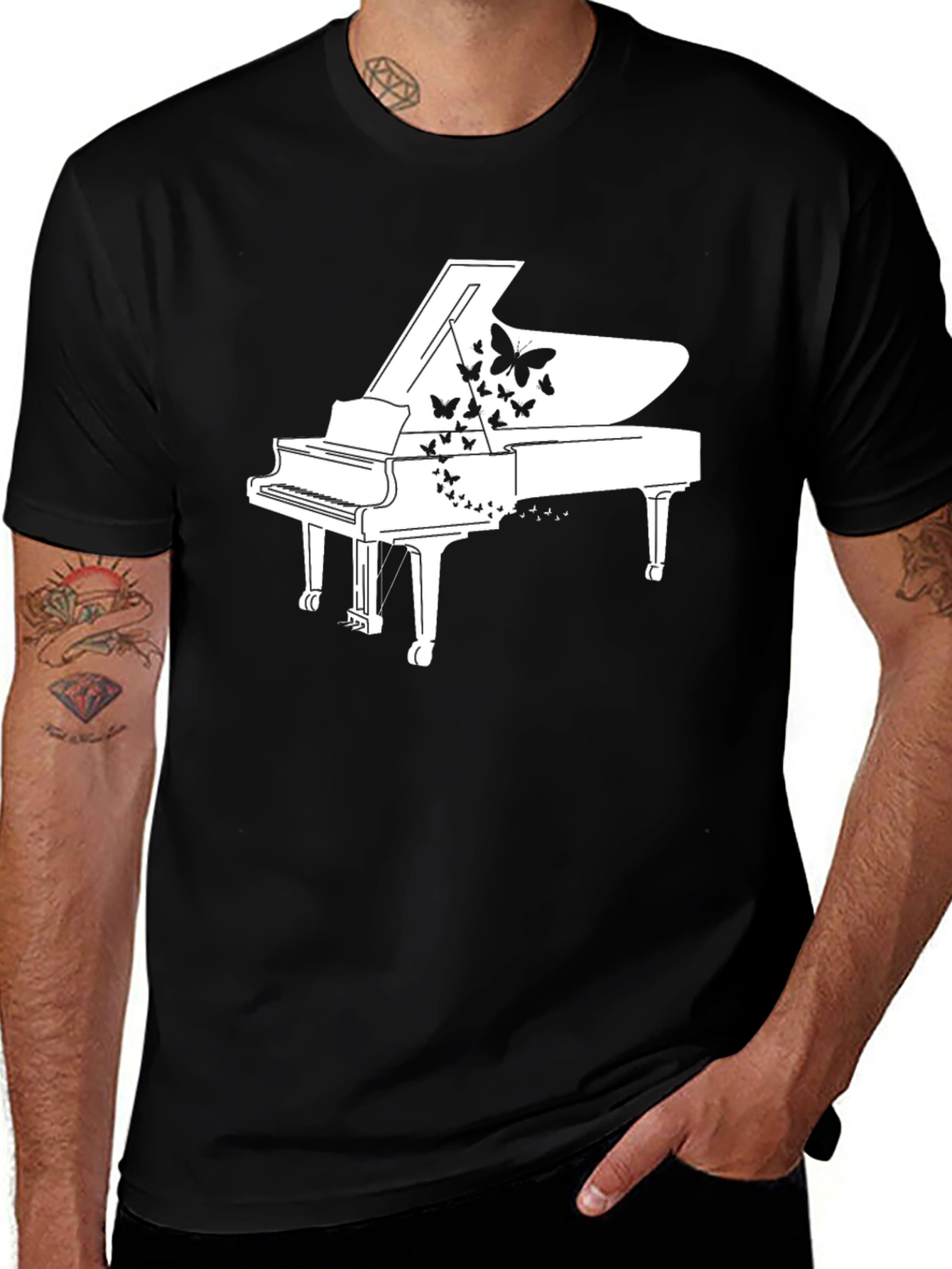 Piano & Butterfly Graphic T-Shirt