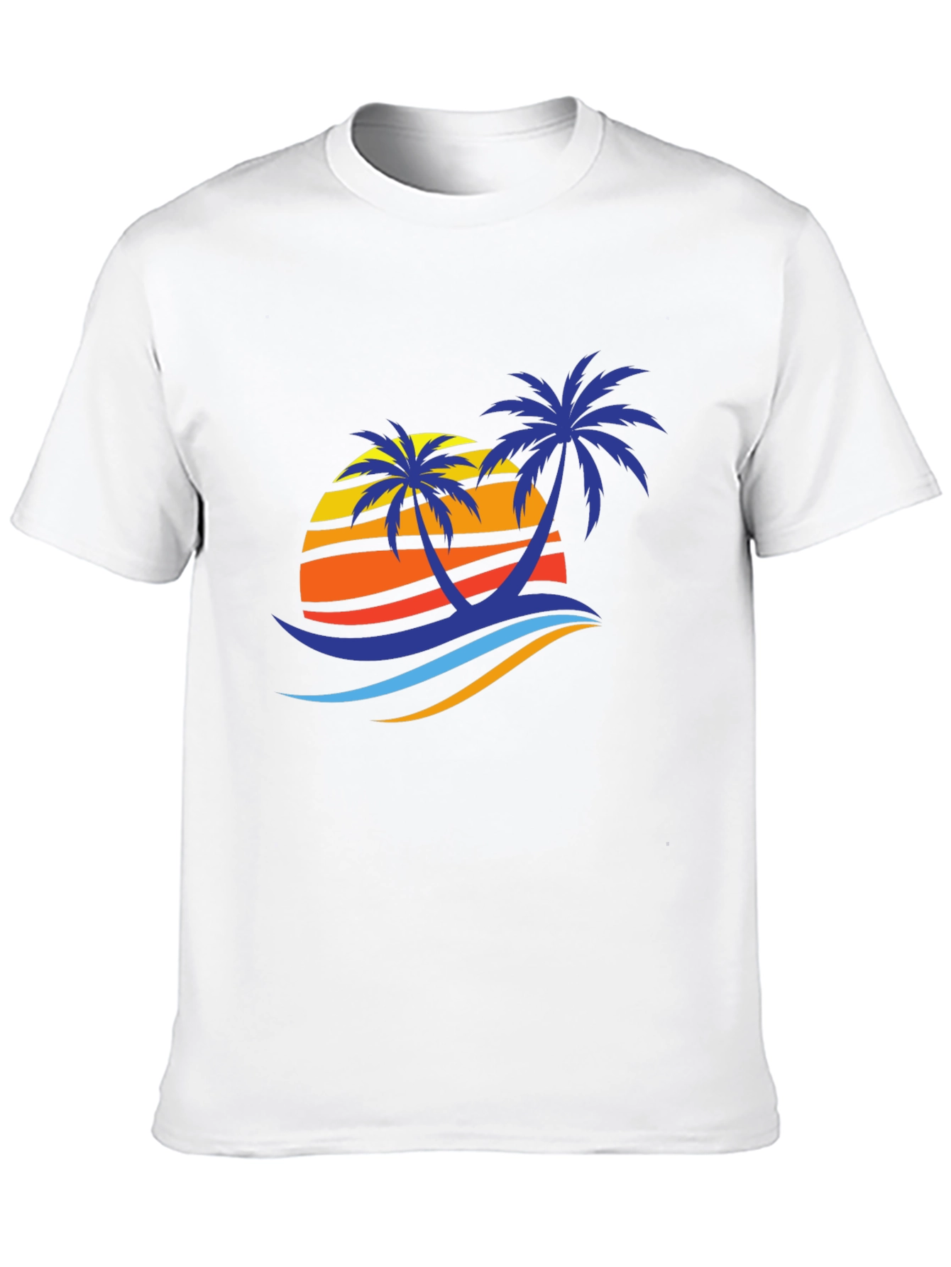 Tropical Palm Sunset Graphic Tee - Black Cotton Blend