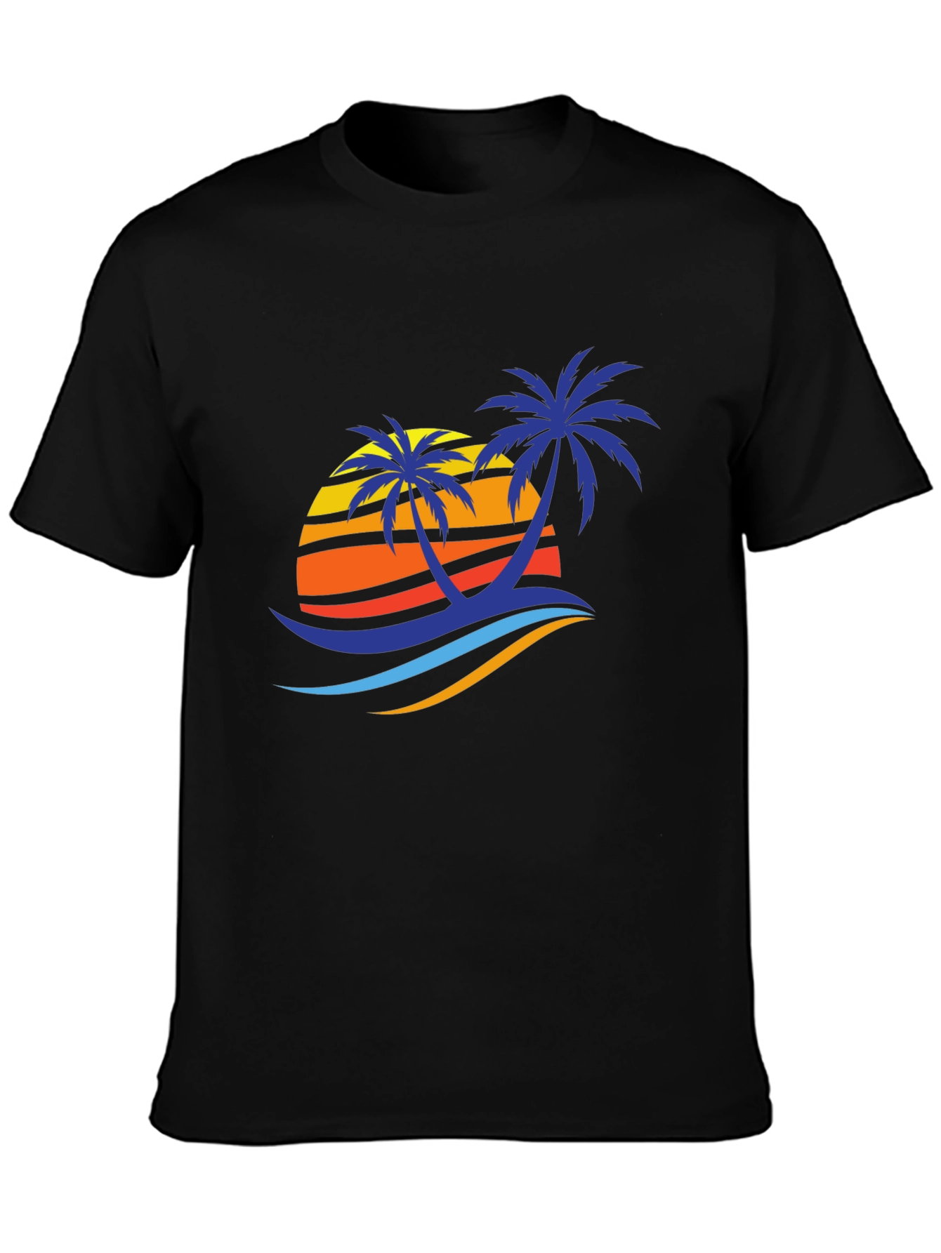 Tropical Palm Sunset Graphic Tee - Black Cotton Blend