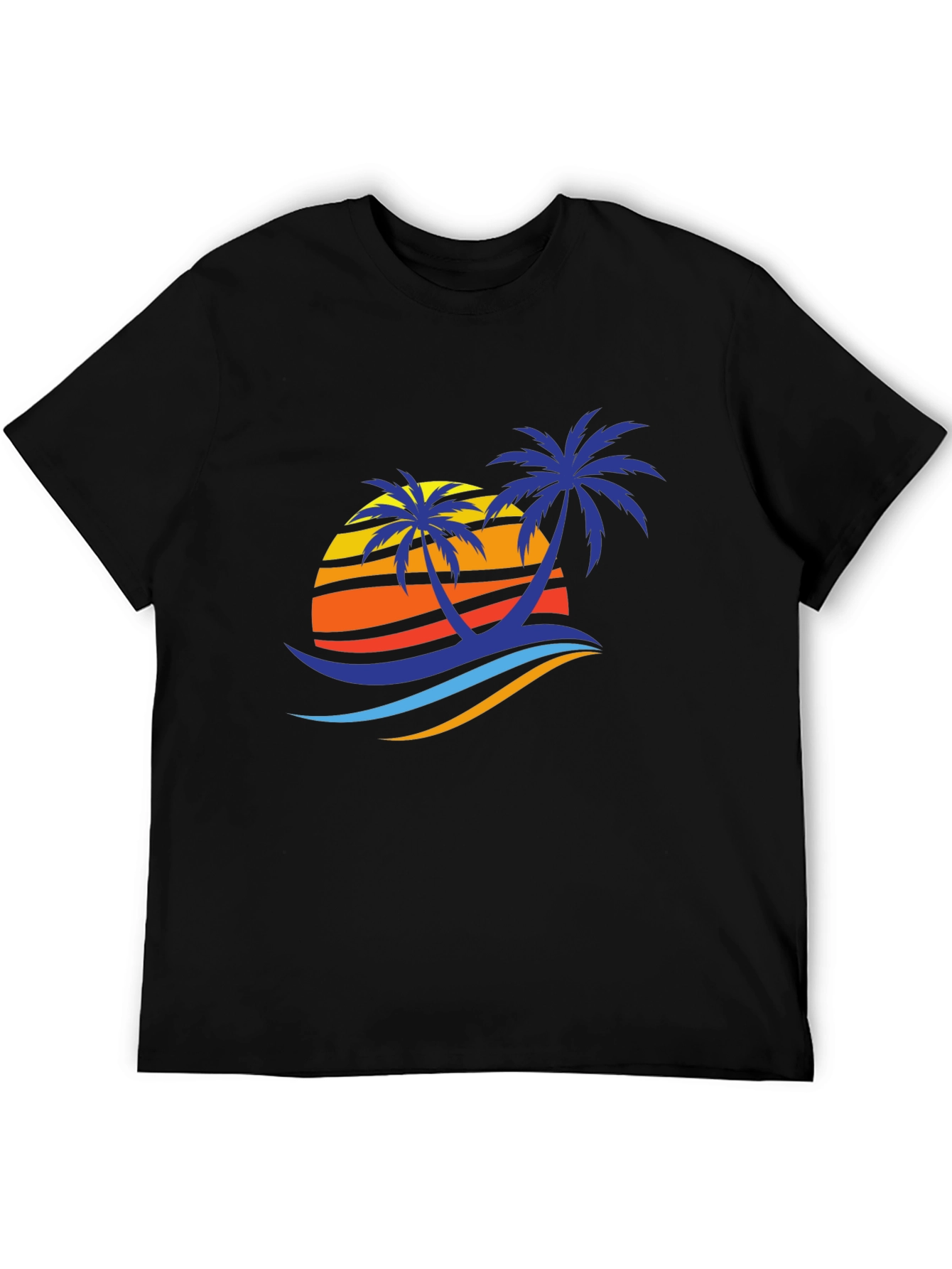 Tropical Palm Sunset Graphic Tee - Black Cotton Blend