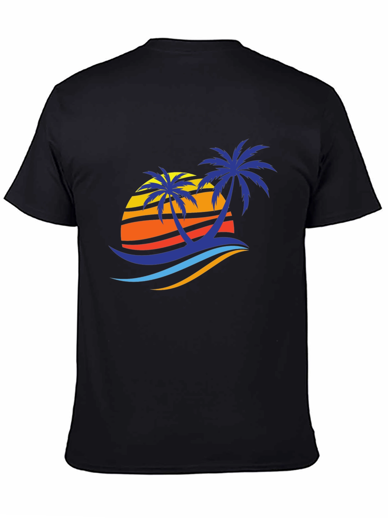 Tropical Palm Sunset Graphic Tee - Black Cotton Blend