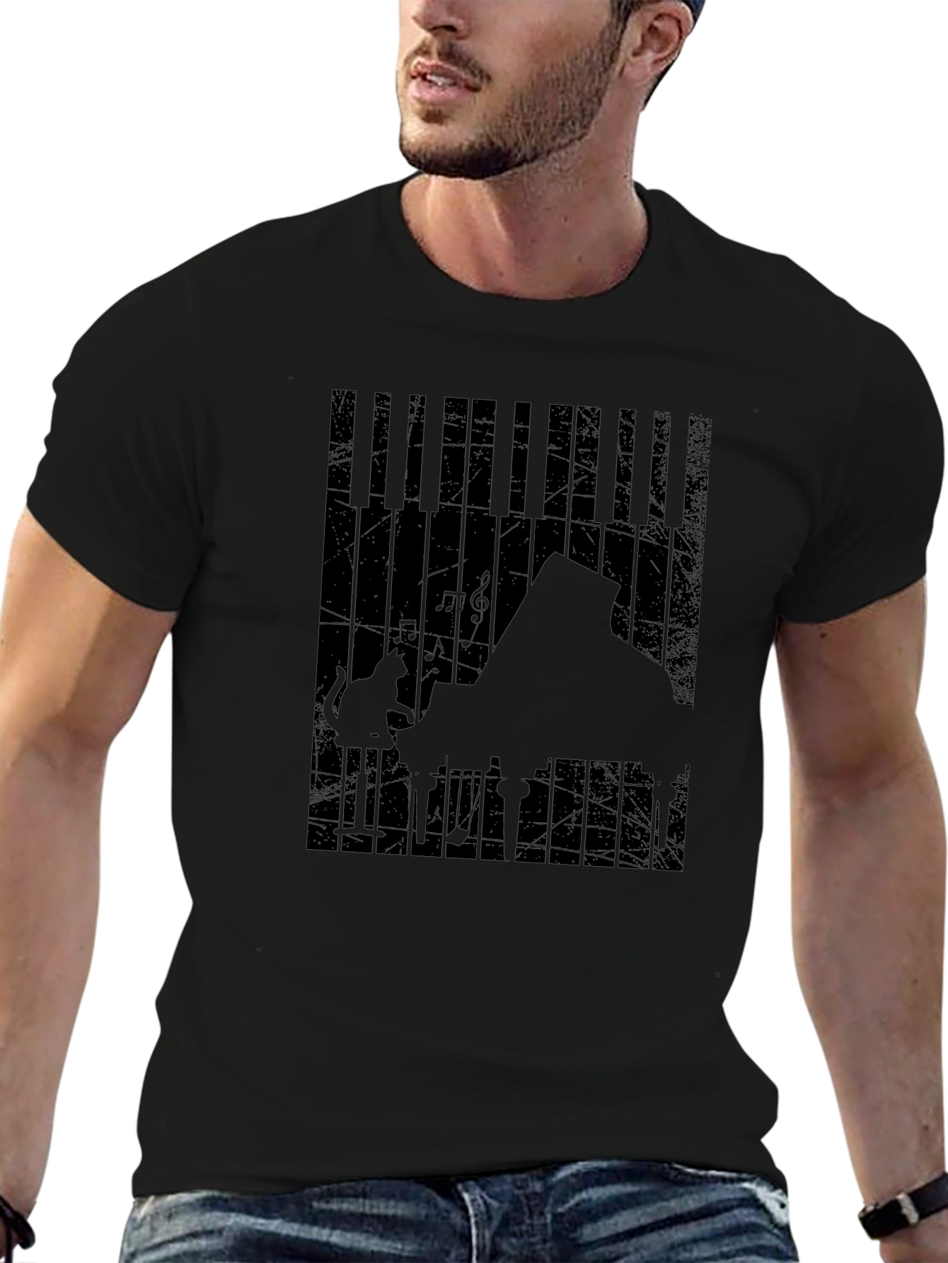 Piano Cat Graphic Tee - Music Lover T-Shirt