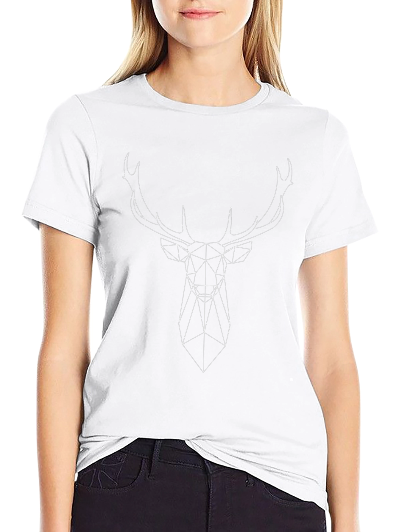 Geometric Deer Head Graphic Tee - Black