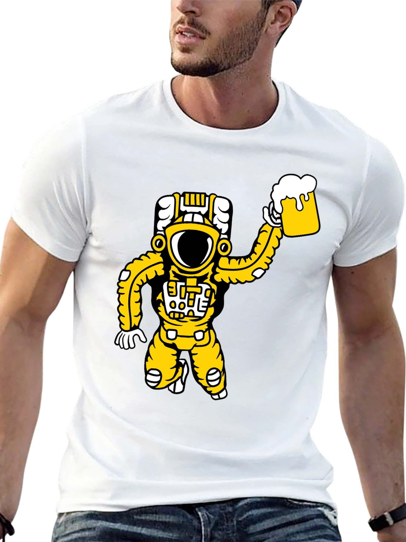 Astronaut Beer Graphic T-Shirt - Black