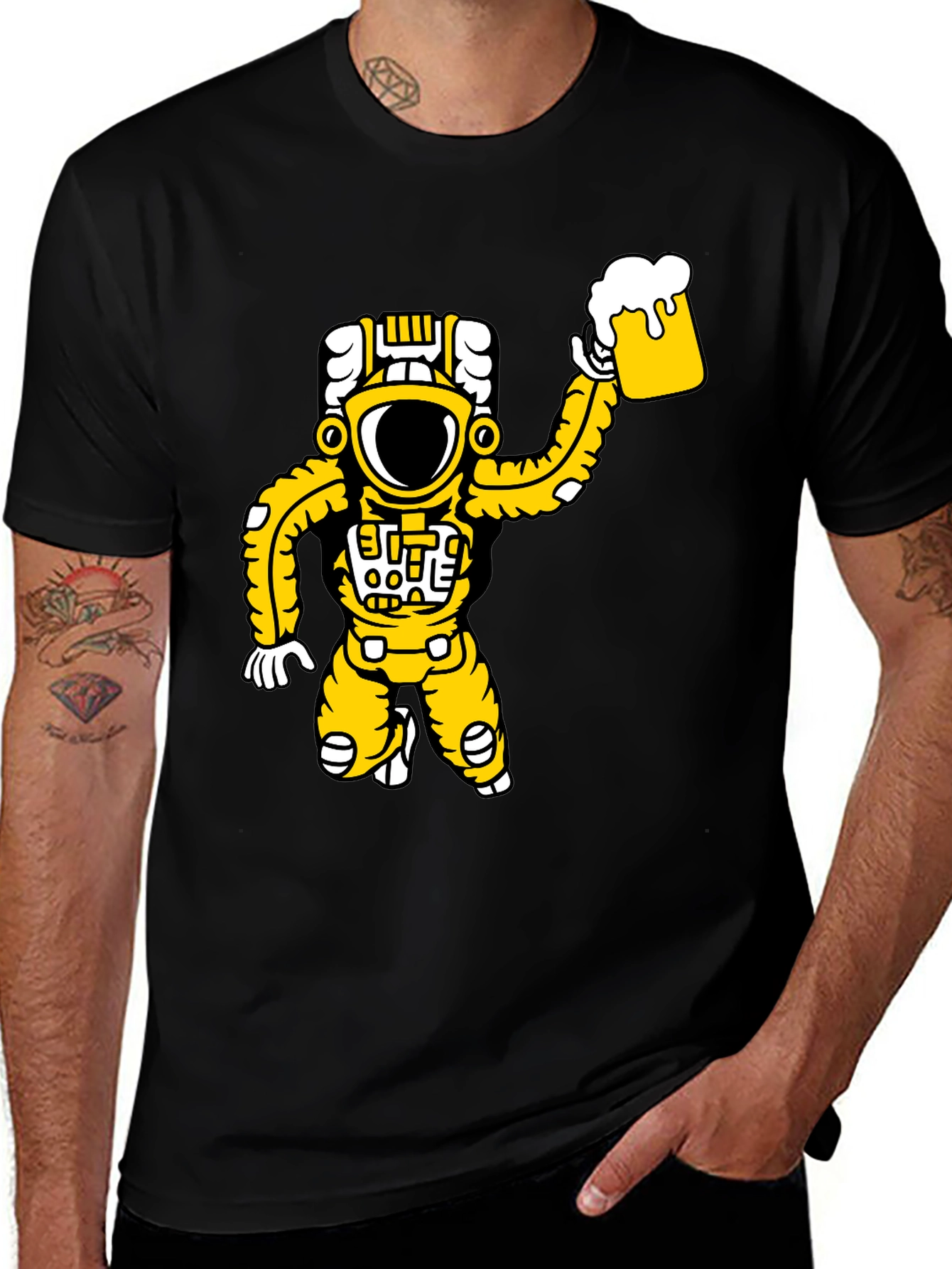 Astronaut Beer Graphic T-Shirt - Black