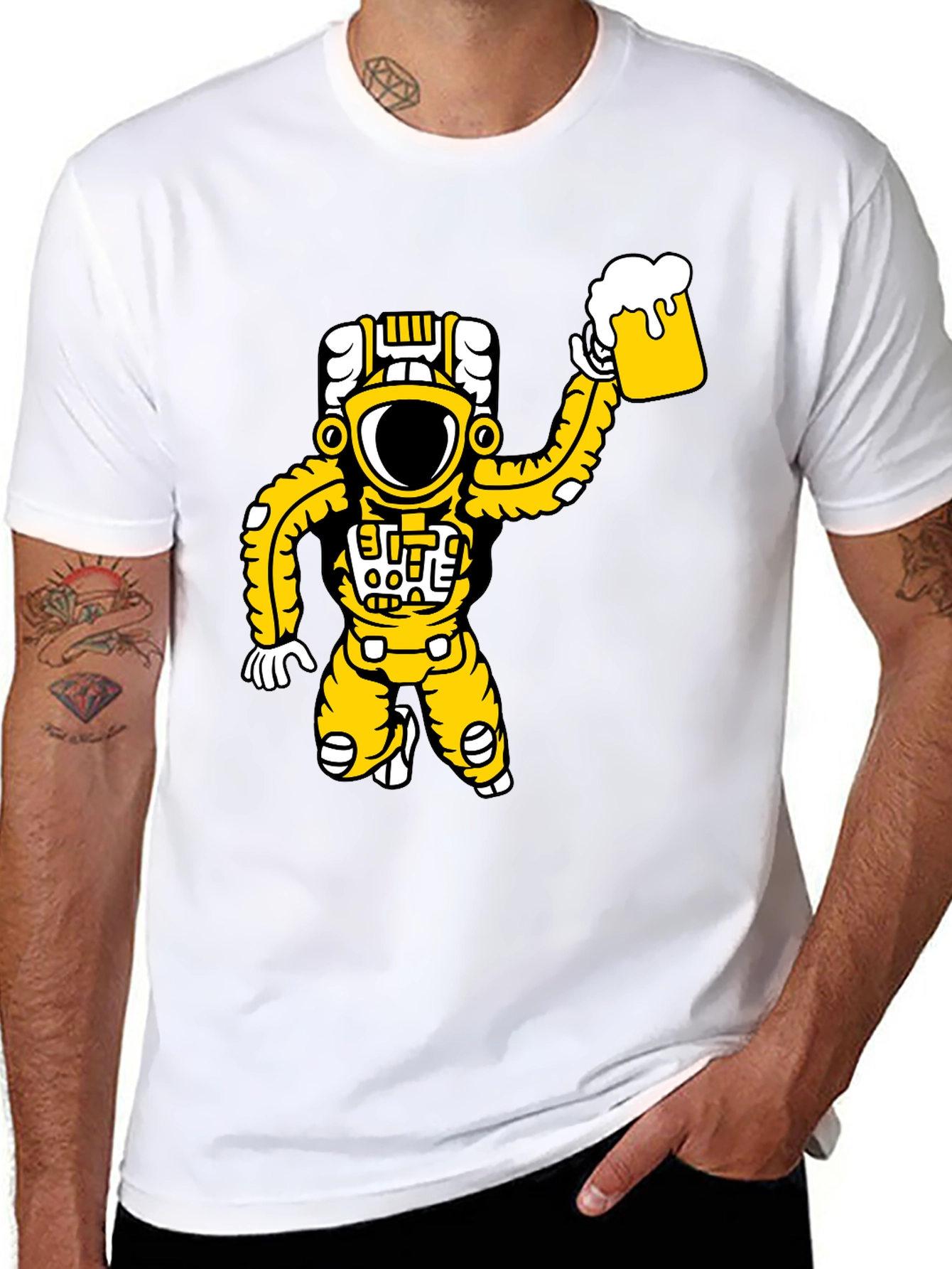 Astronaut Beer Graphic T-Shirt - Black
