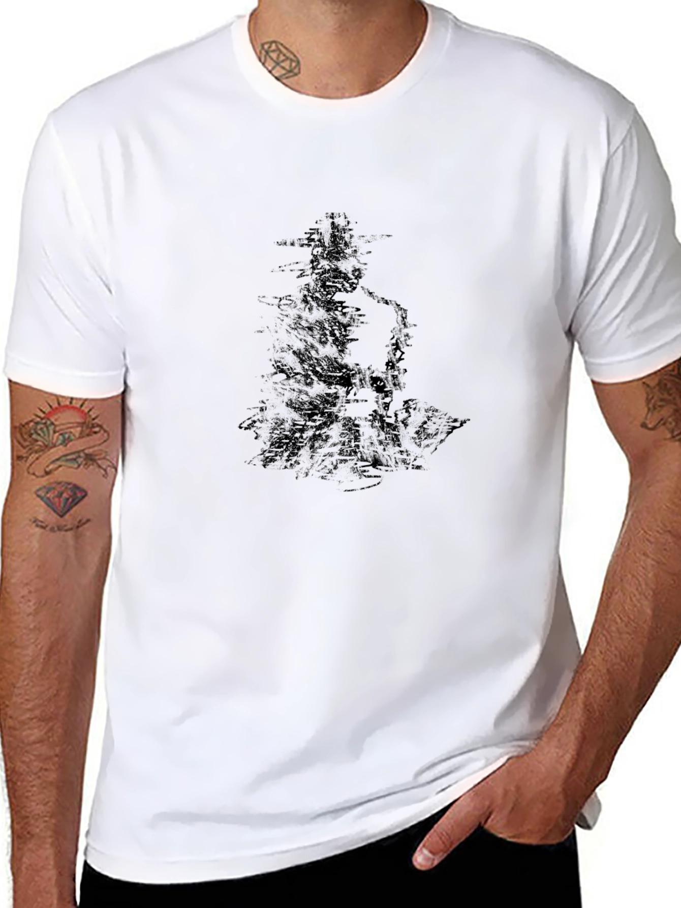 Mens Black Graphic Tee - Abstract Saxophone Design