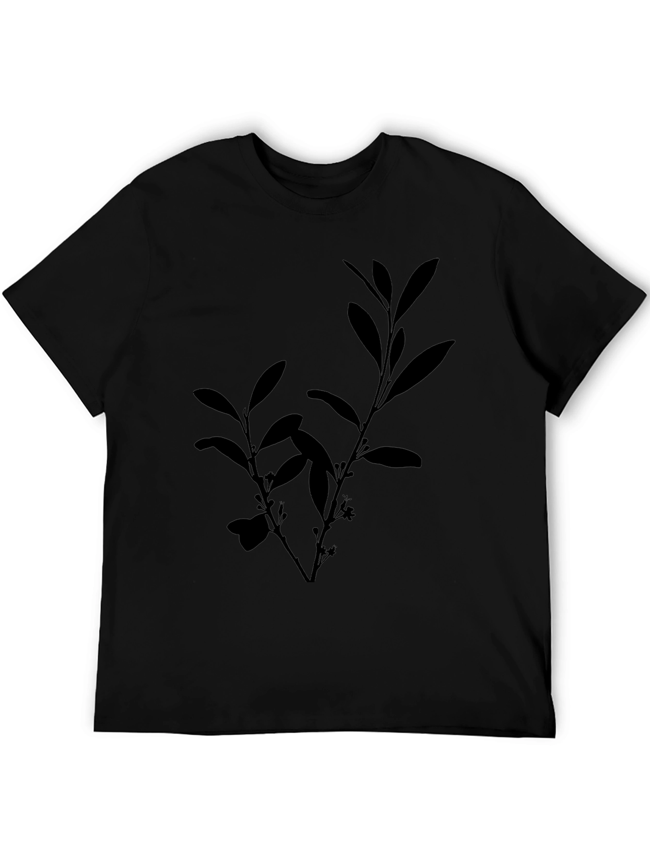 Black Tee with Botanical Silhouette