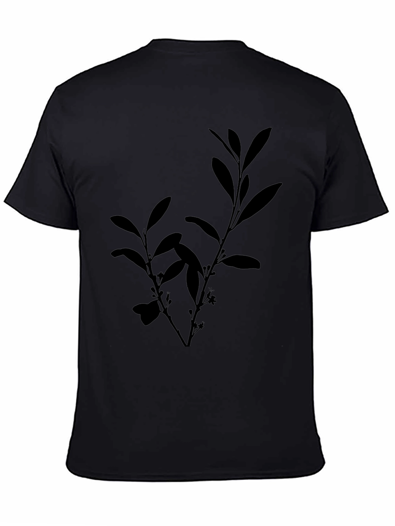 Black Tee with Botanical Silhouette