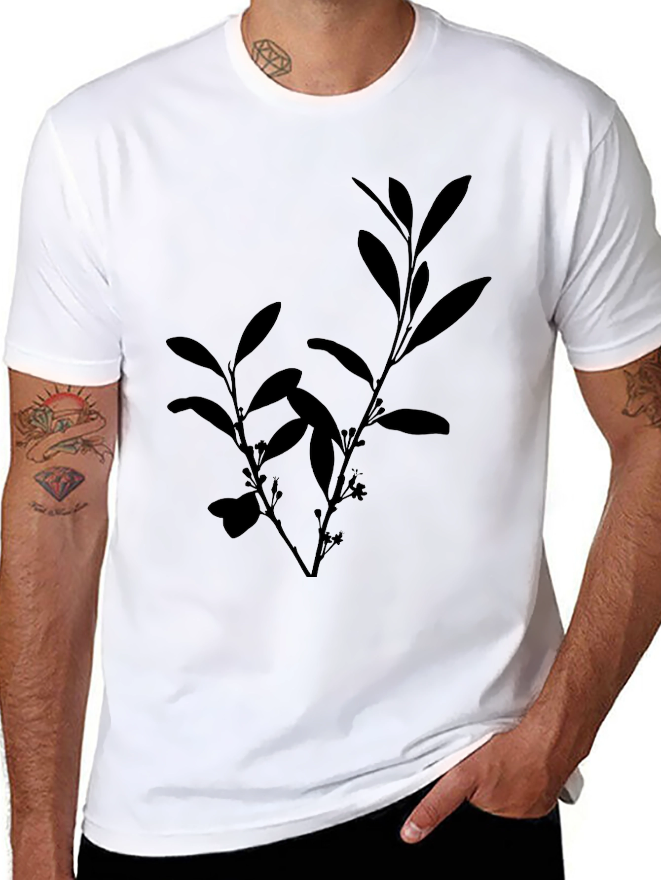 Black Tee with Botanical Silhouette