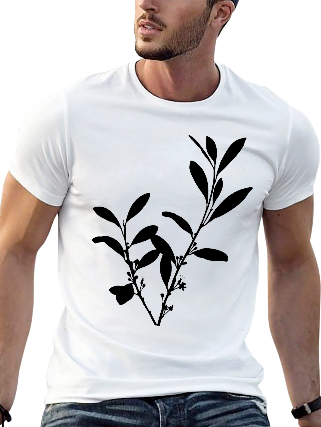 Black Tee with Botanical Silhouette
