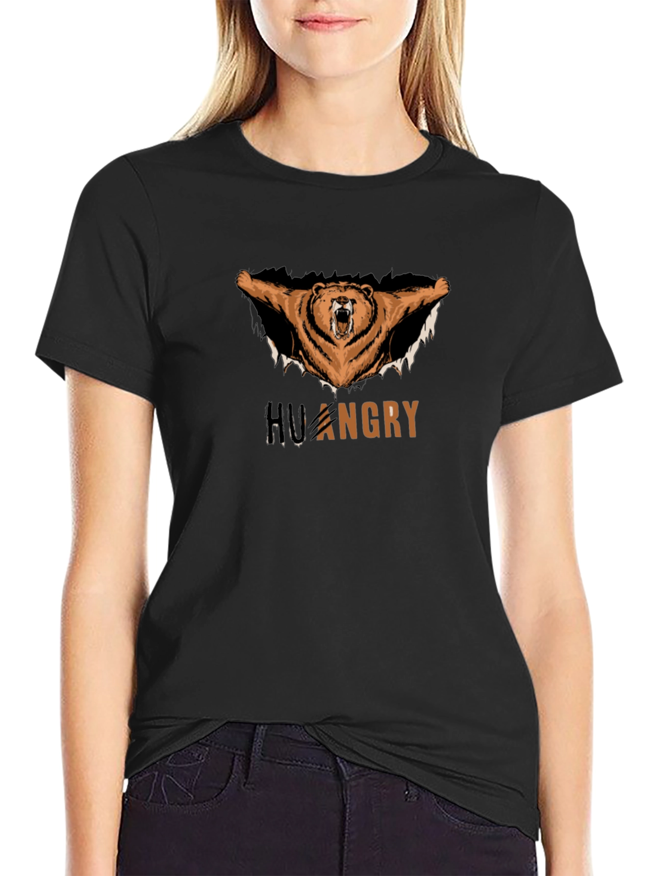 Hungry Bear Graphic Tee - Black Cotton T-Shirt