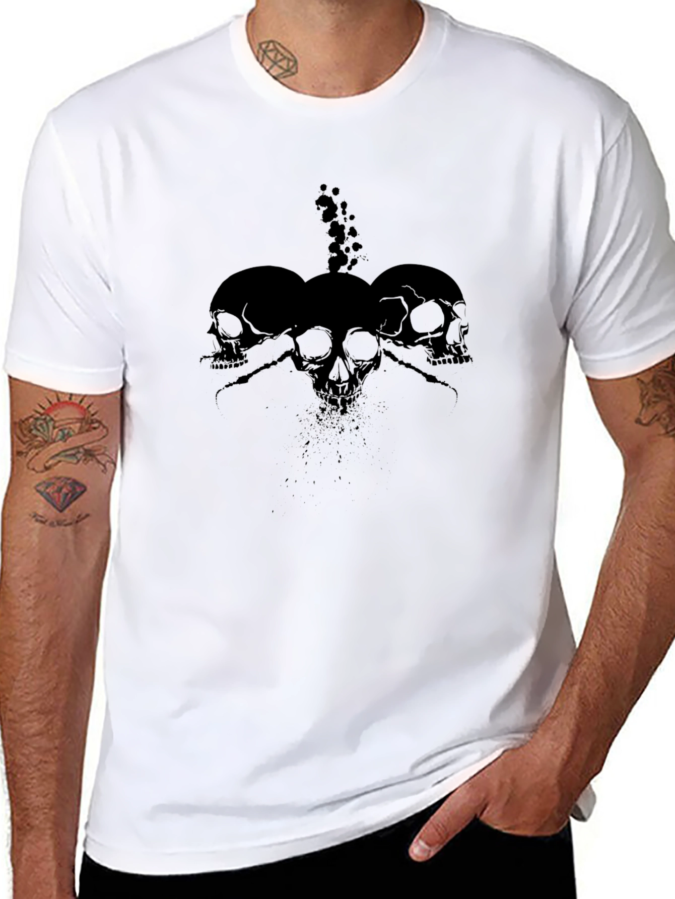 Skull Trio Graphic Print T-Shirt