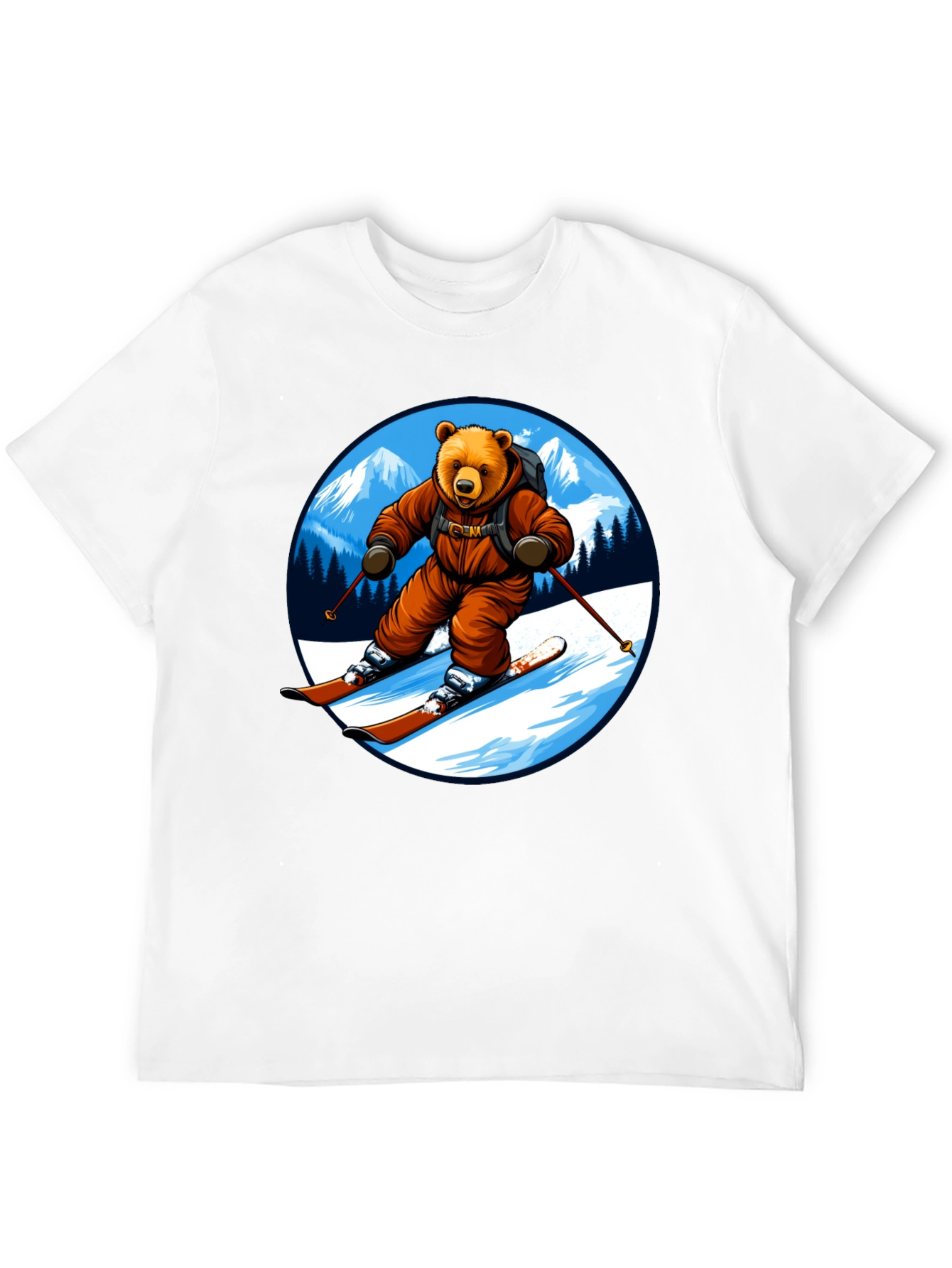 Bear Skiing T-Shirt - Mountain Adventure Tee