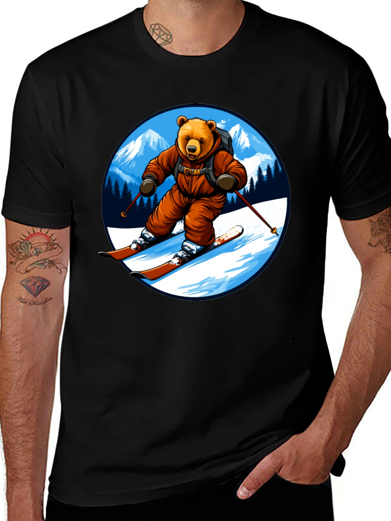 Bear Skiing T-Shirt - Mountain Adventure Tee