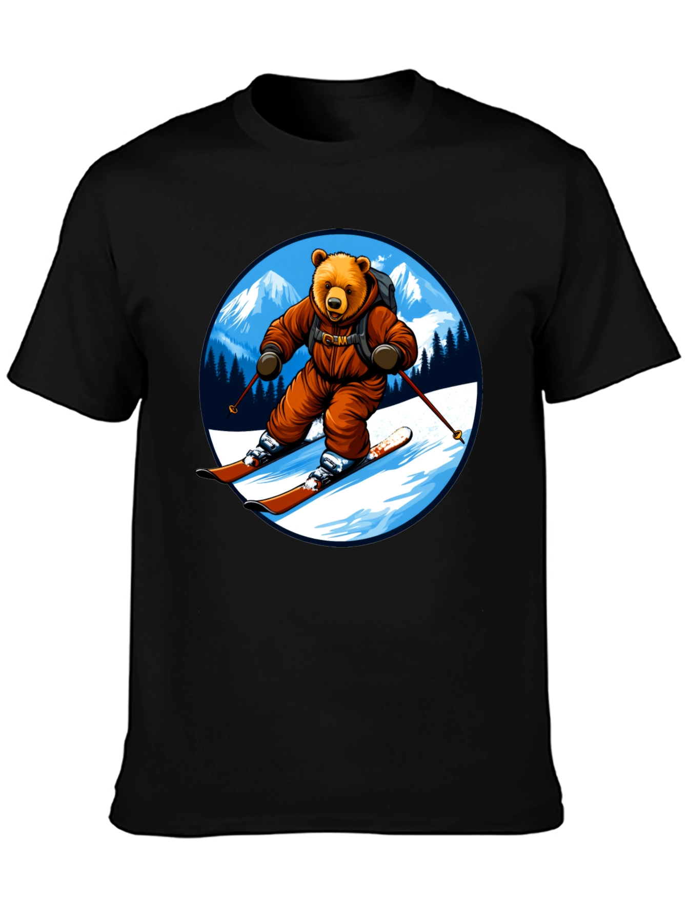 Bear Skiing T-Shirt - Mountain Adventure Tee