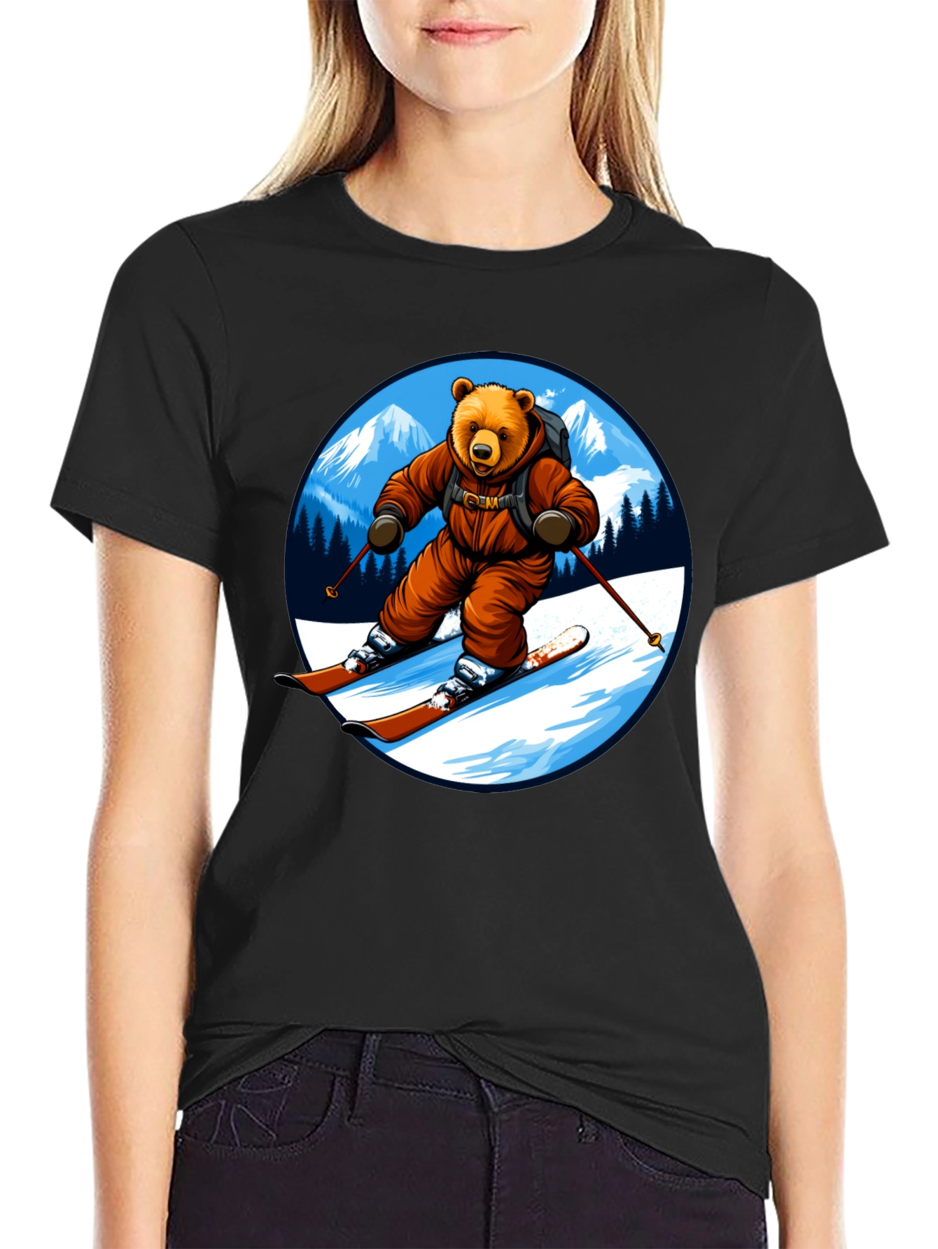 Bear Skiing T-Shirt - Mountain Adventure Tee