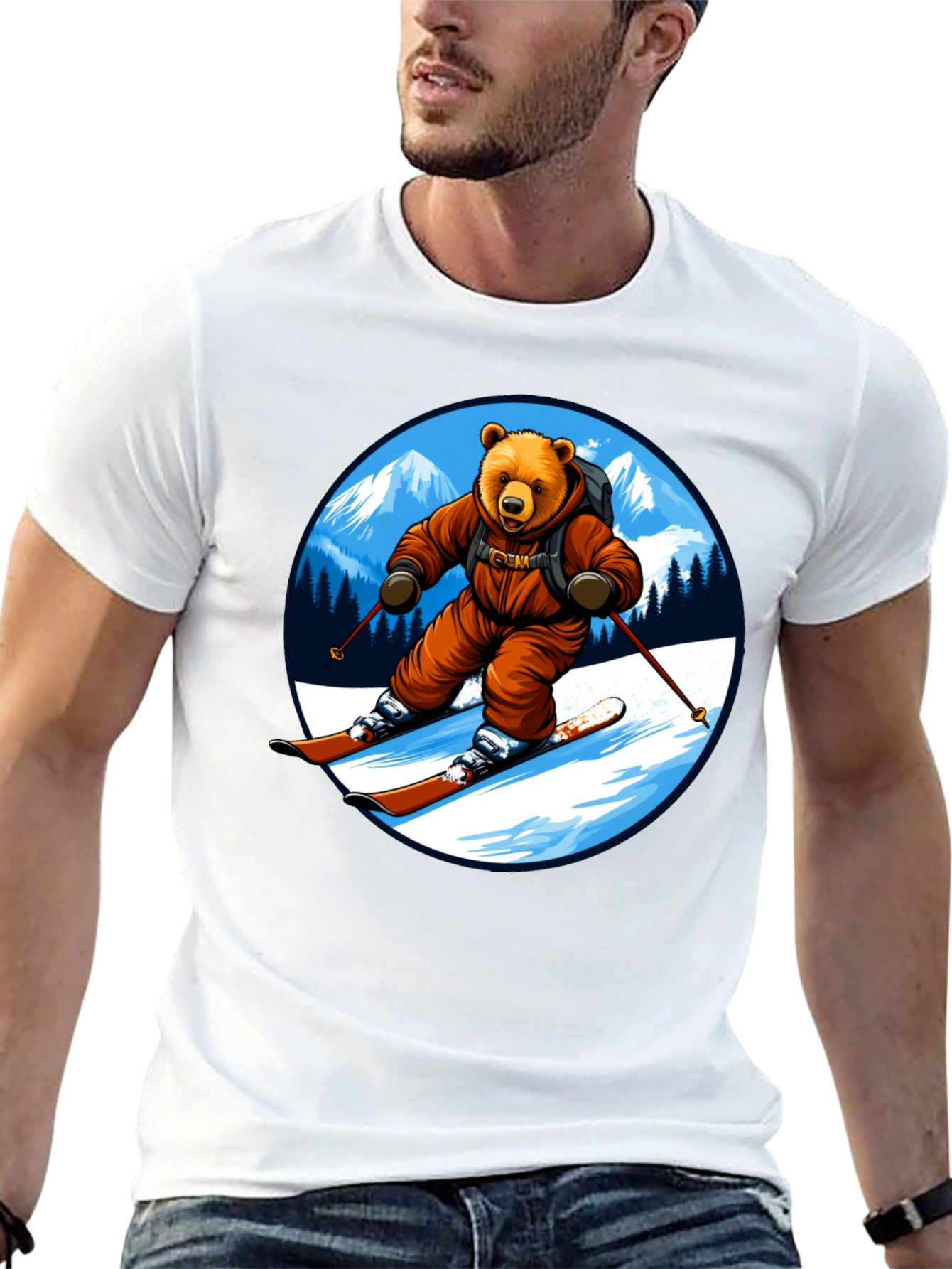 Bear Skiing T-Shirt - Mountain Adventure Tee