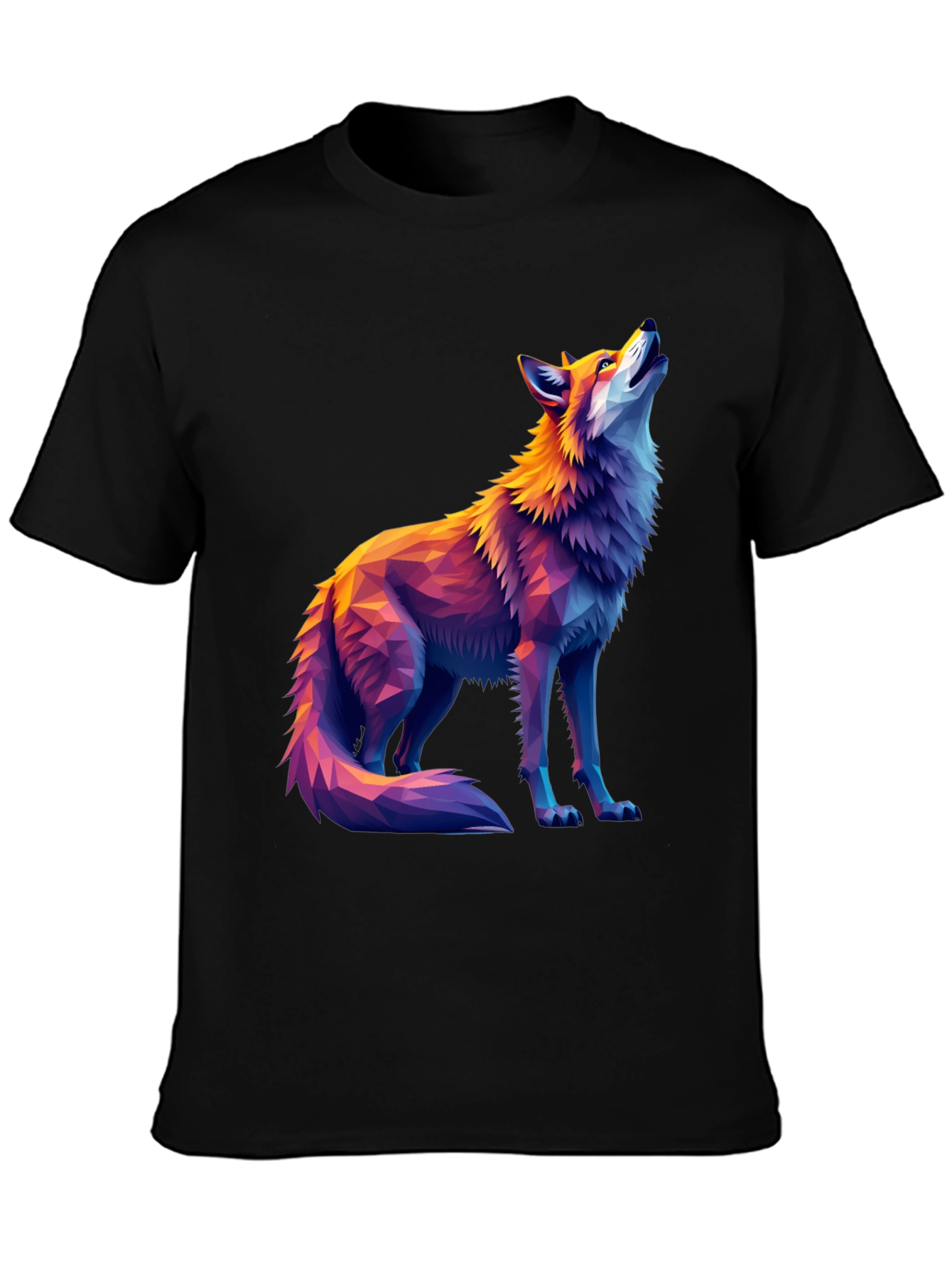 Geometric Wolf Graphic Tee - Artistic Black T-Shirt