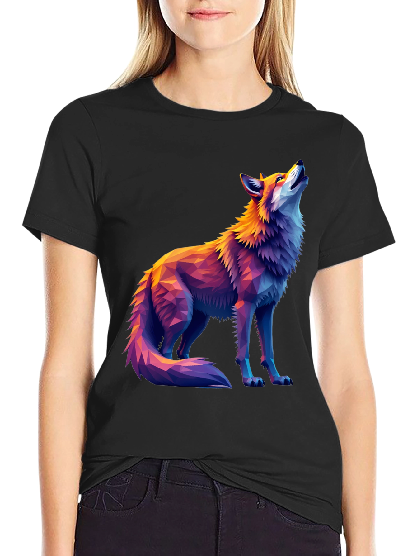 Geometric Wolf Graphic Tee - Artistic Black T-Shirt