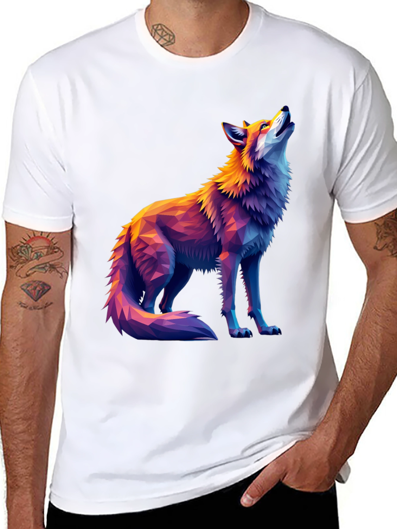 Geometric Wolf Graphic Tee - Artistic Black T-Shirt