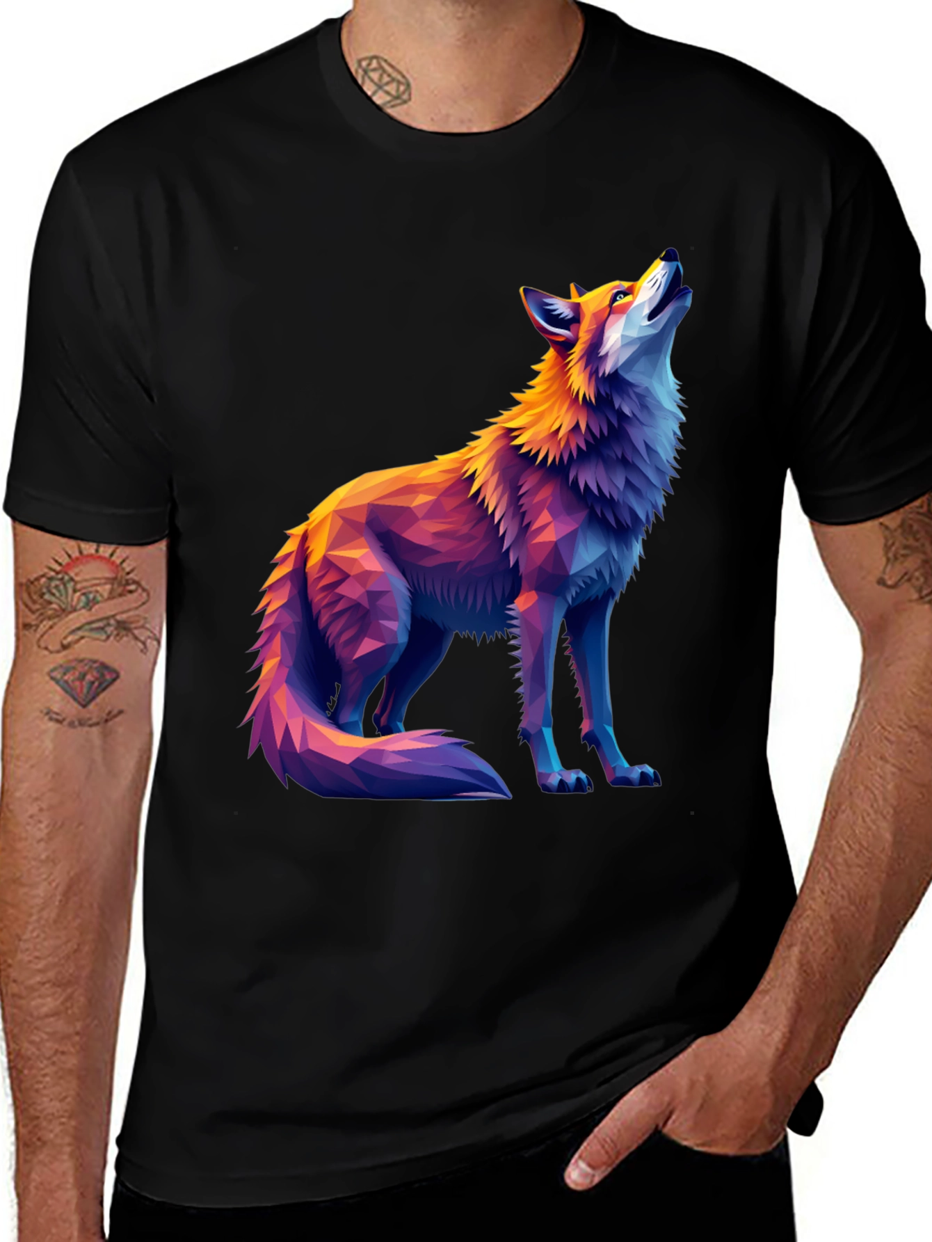 Geometric Wolf Graphic Tee - Artistic Black T-Shirt