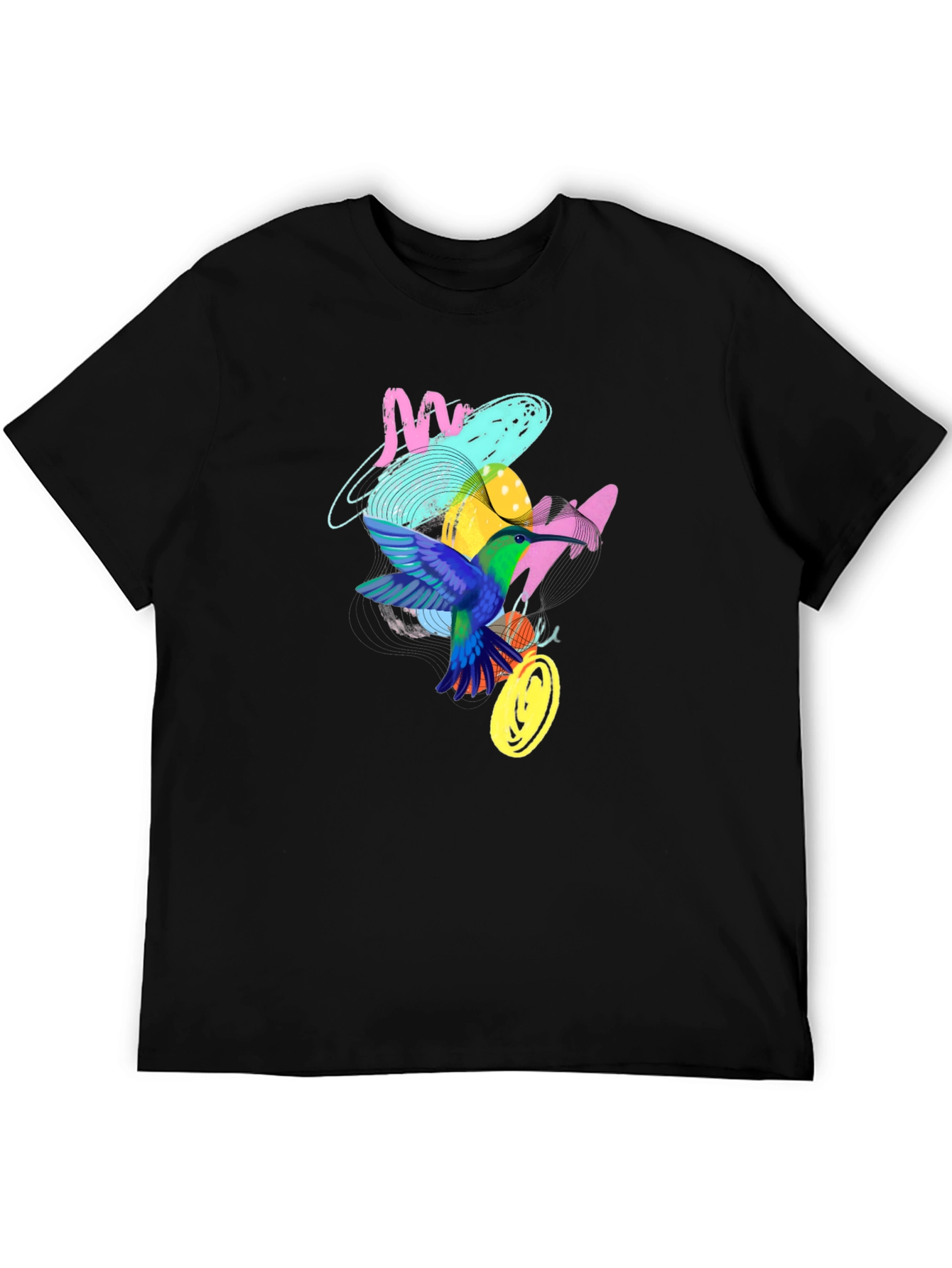 Hummingbird Graphic Print Black T-Shirt