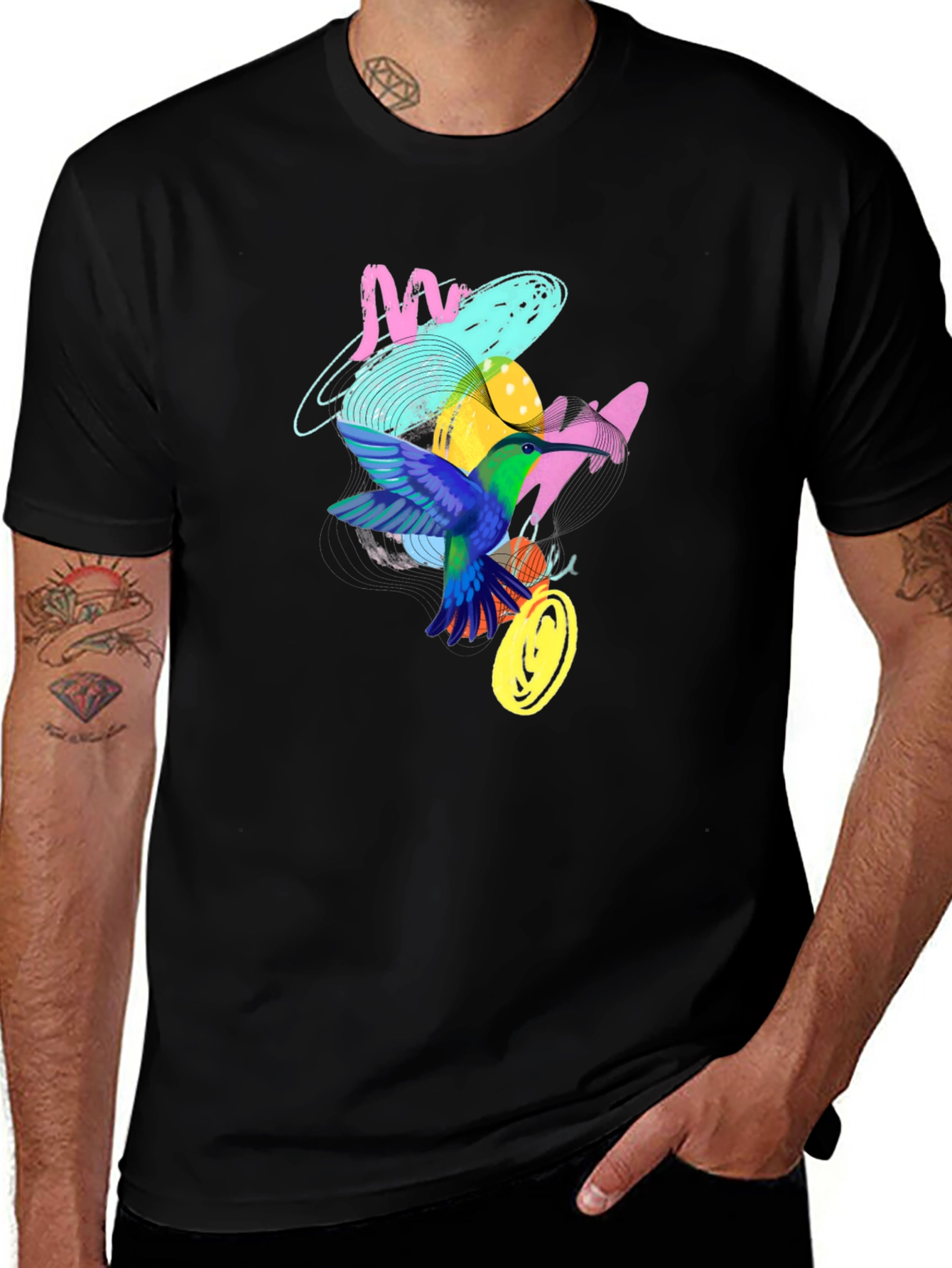 Hummingbird Graphic Print Black T-Shirt