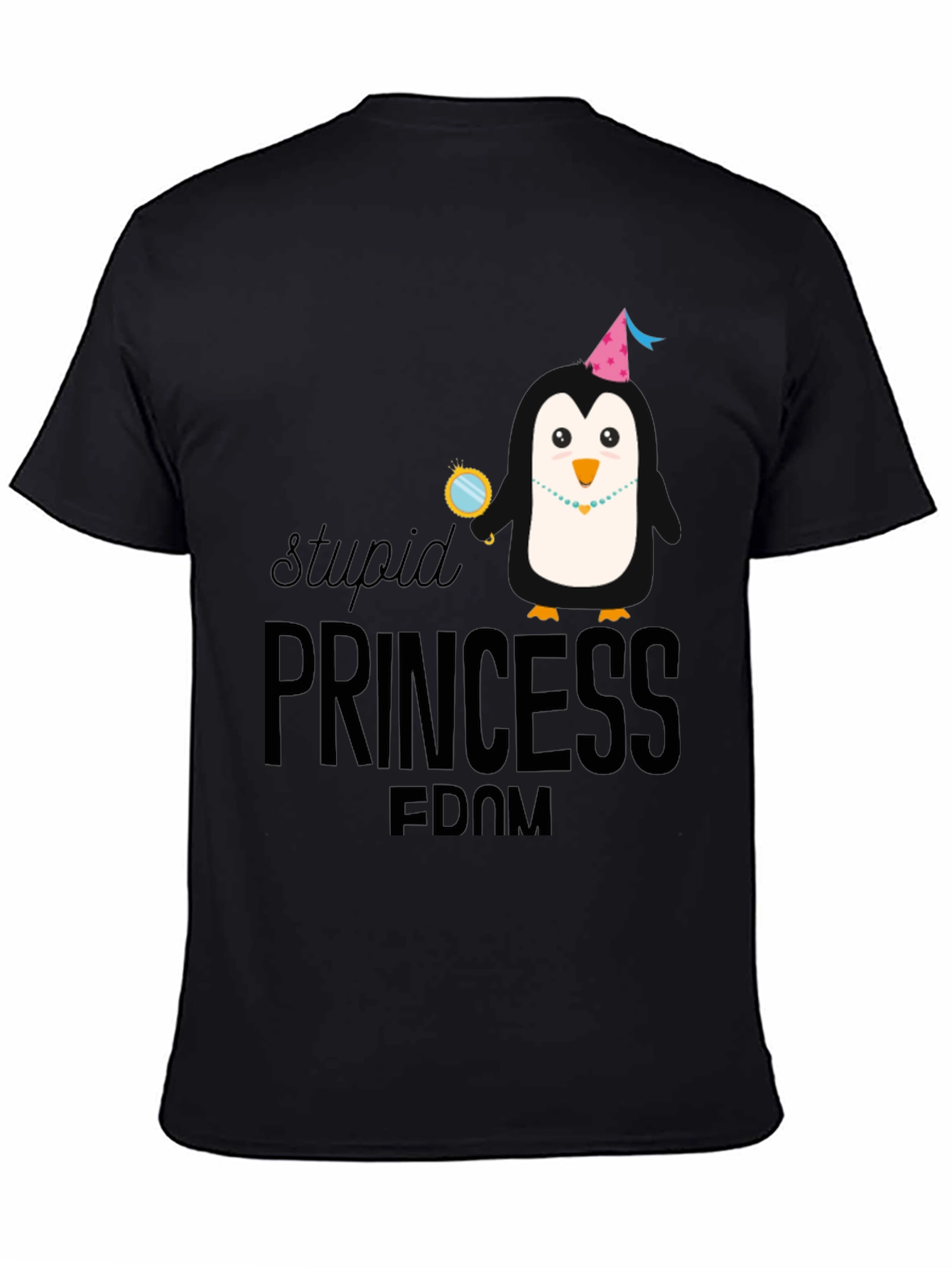 Stupid Princess Penguin Black T-Shirt