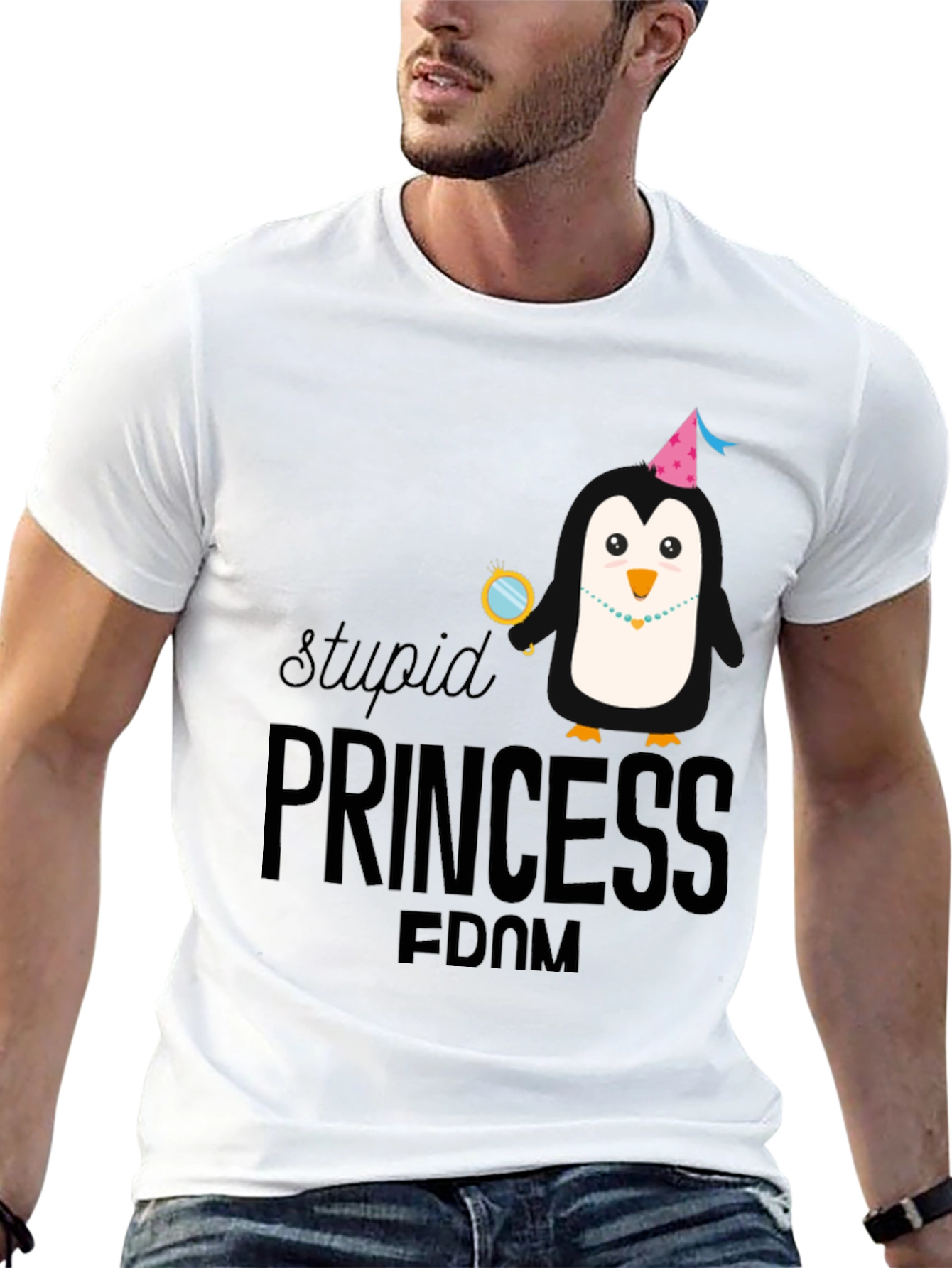 Stupid Princess Penguin Black T-Shirt