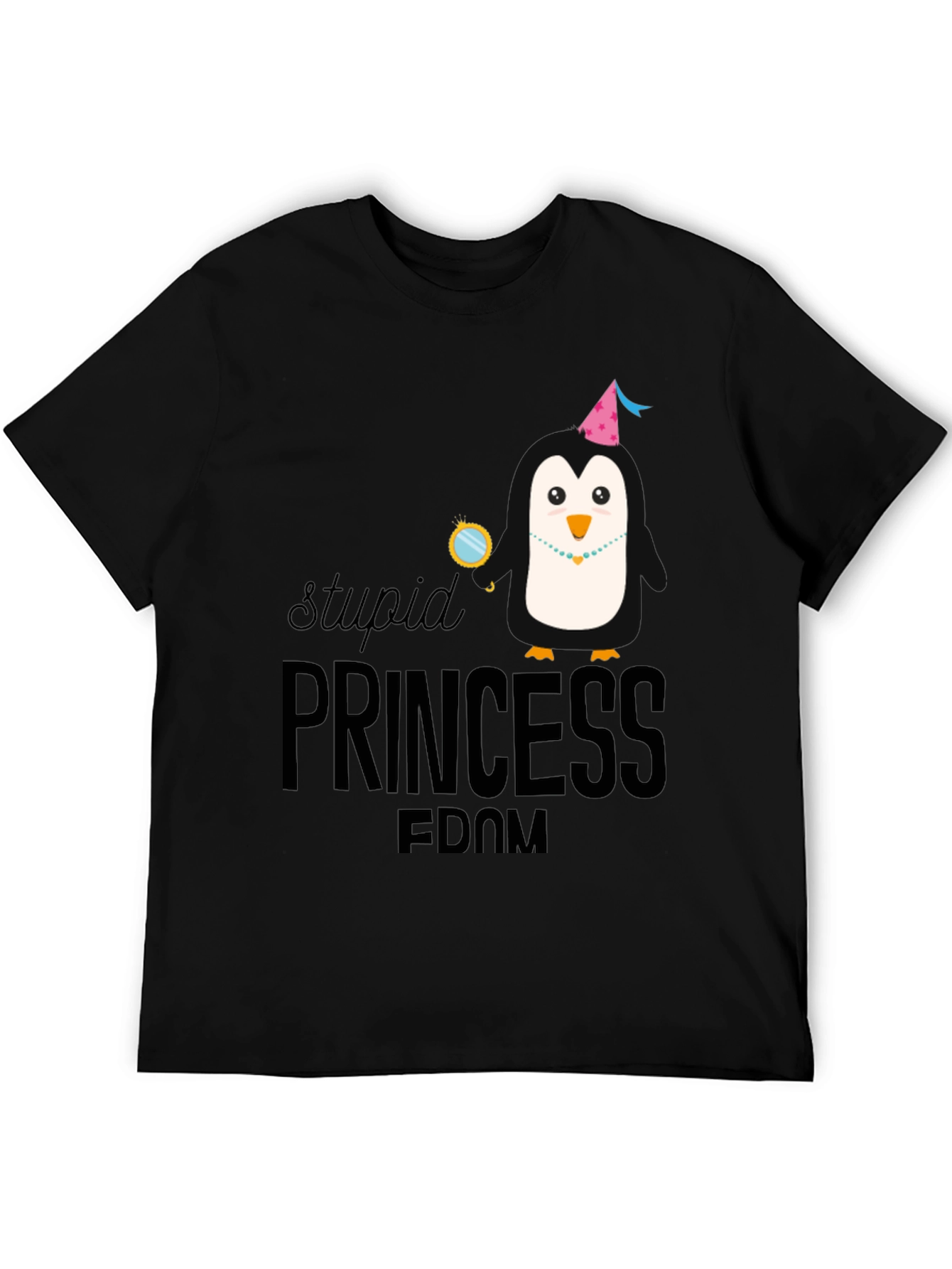 Stupid Princess Penguin Black T-Shirt