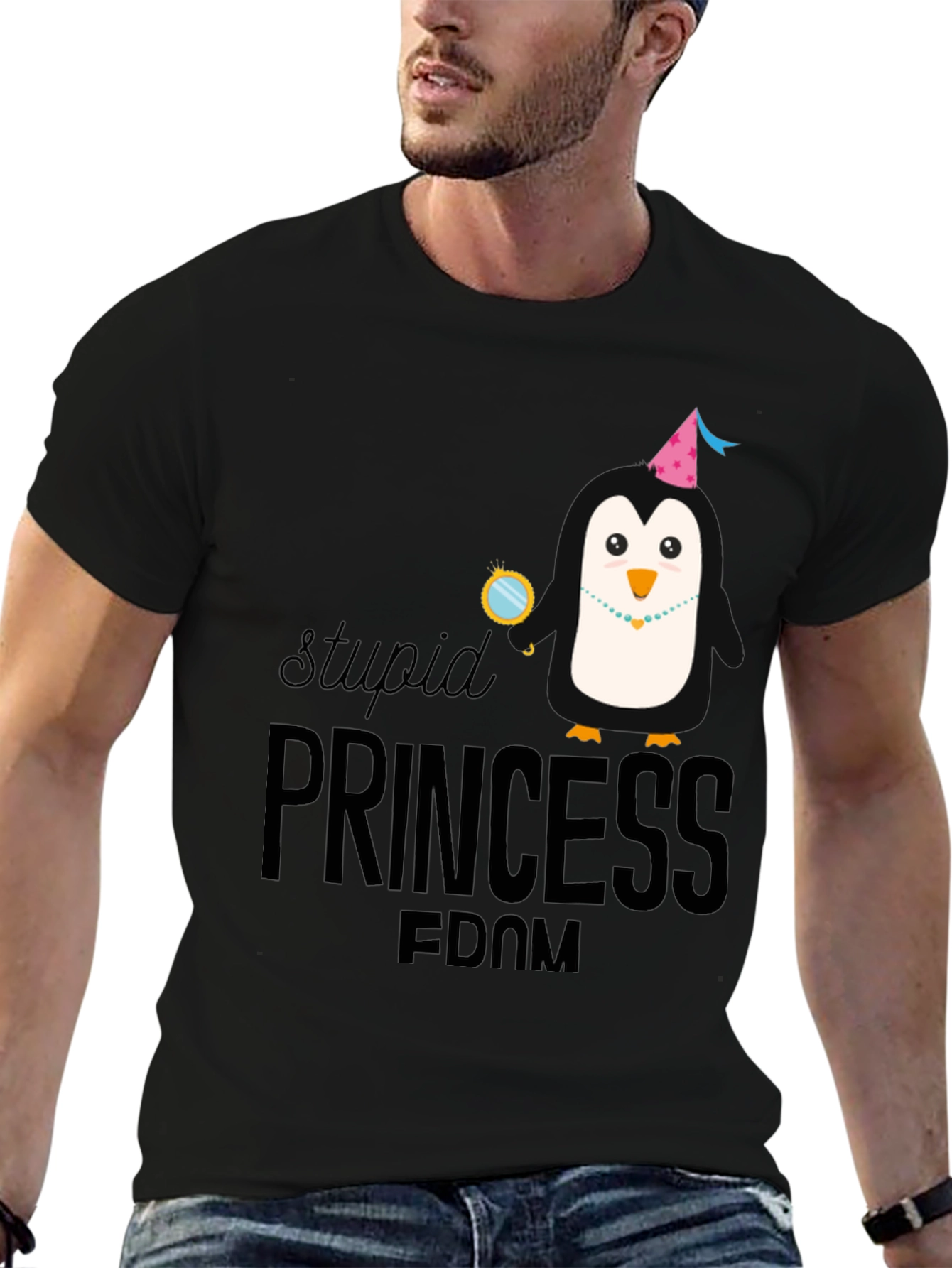 Stupid Princess Penguin Black T-Shirt