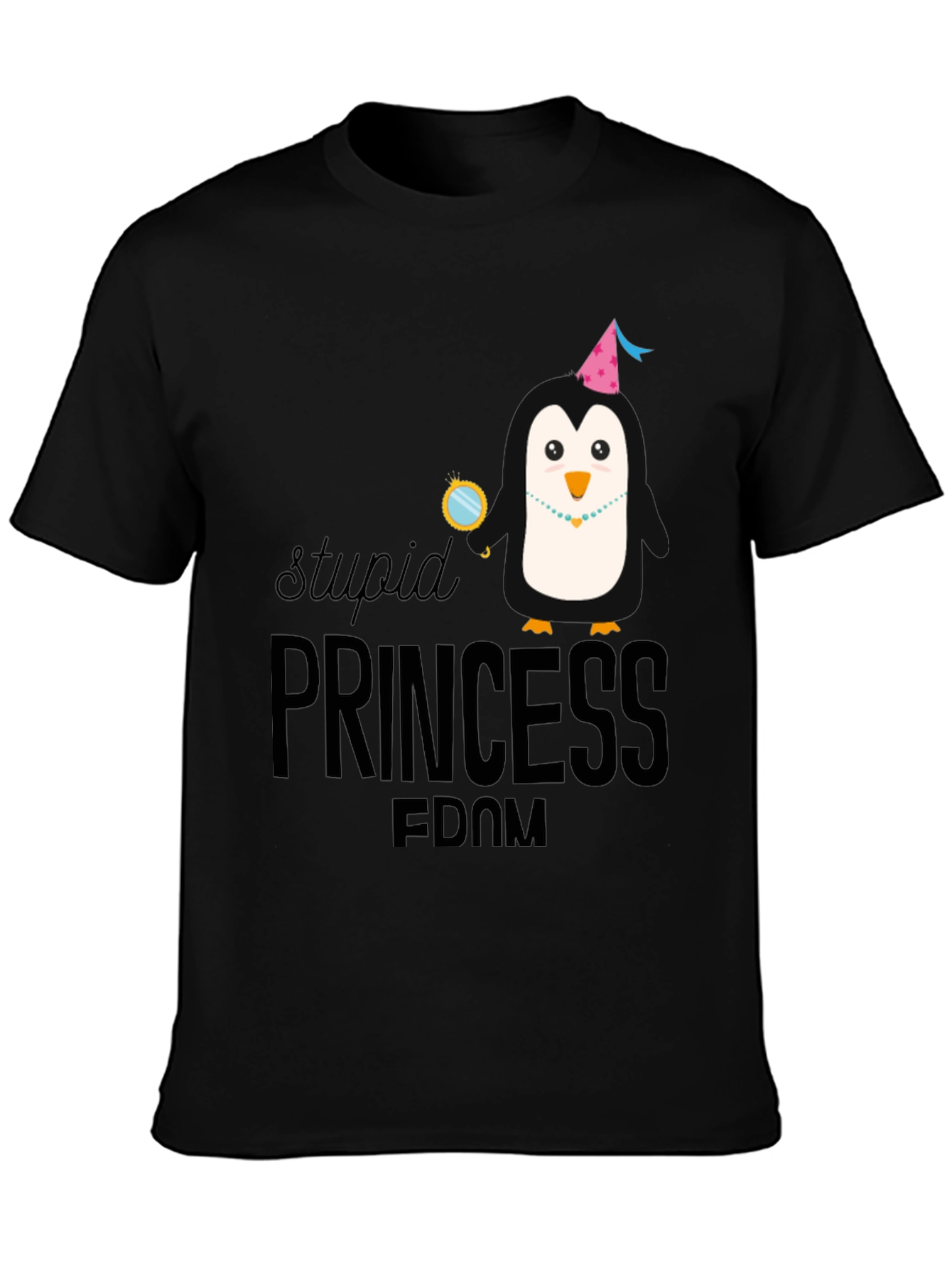 Stupid Princess Penguin Black T-Shirt