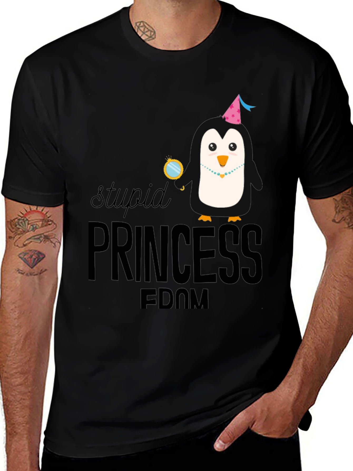 Stupid Princess Penguin Black T-Shirt