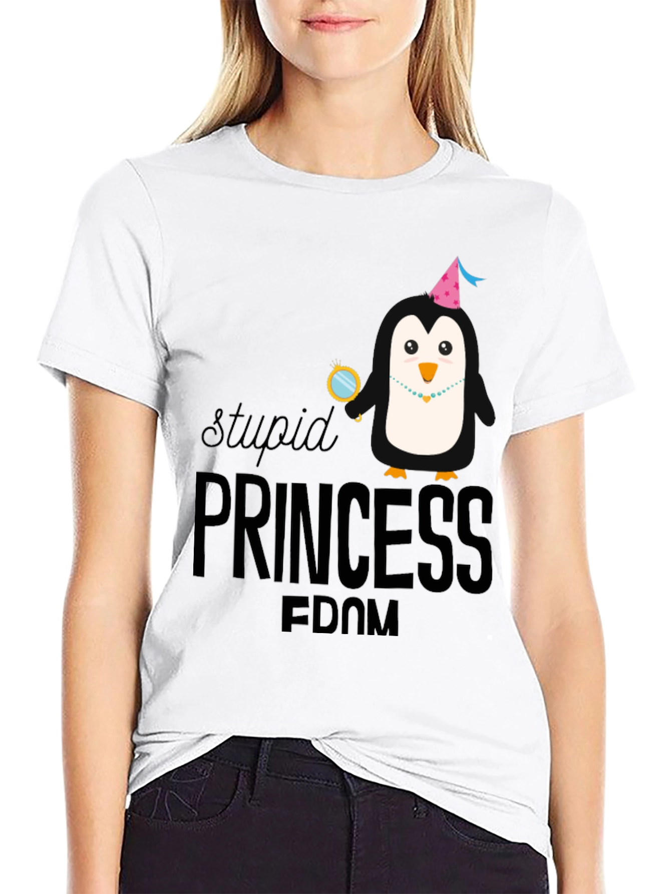 Stupid Princess Penguin Black T-Shirt