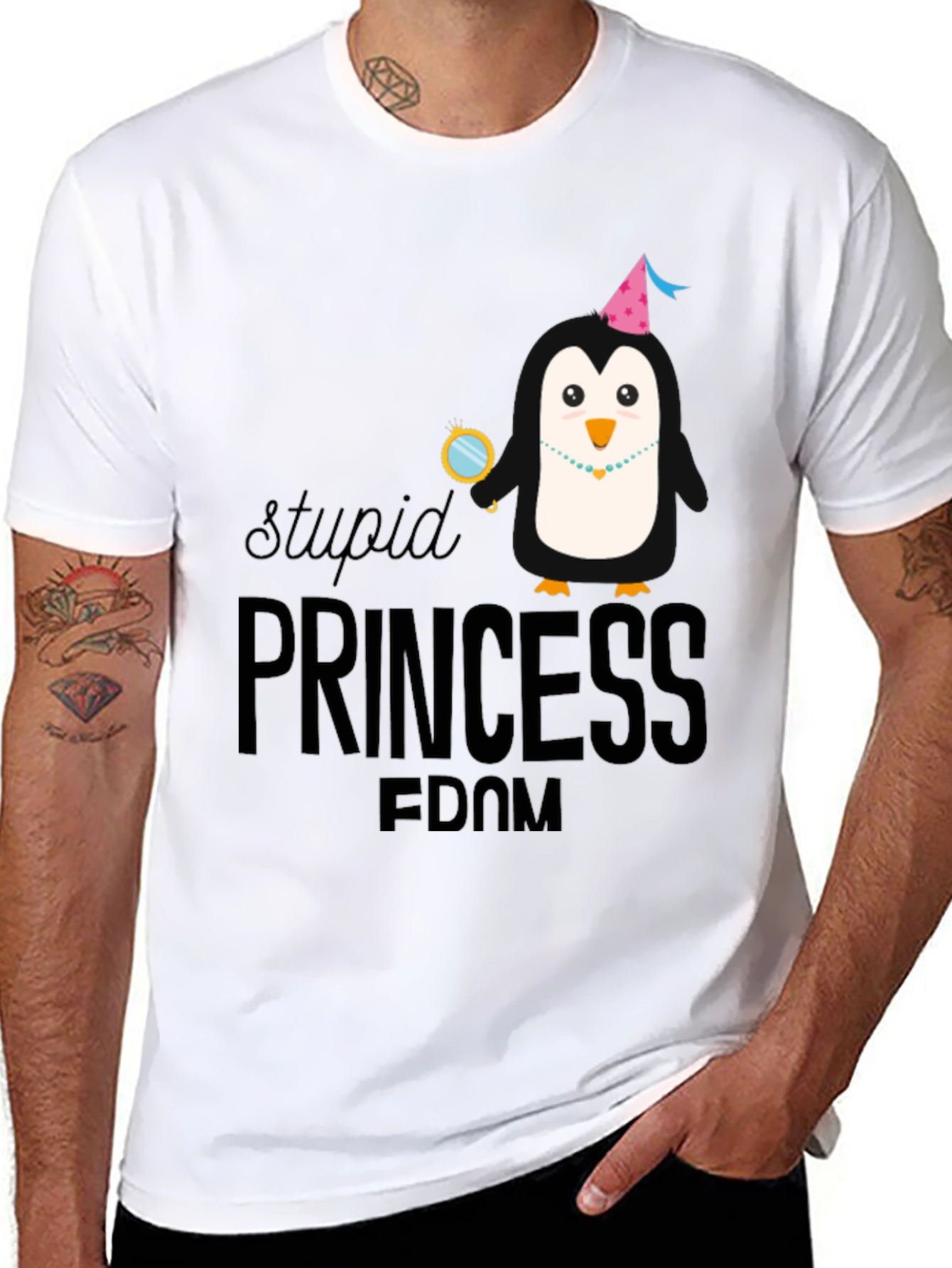 Stupid Princess Penguin Black T-Shirt
