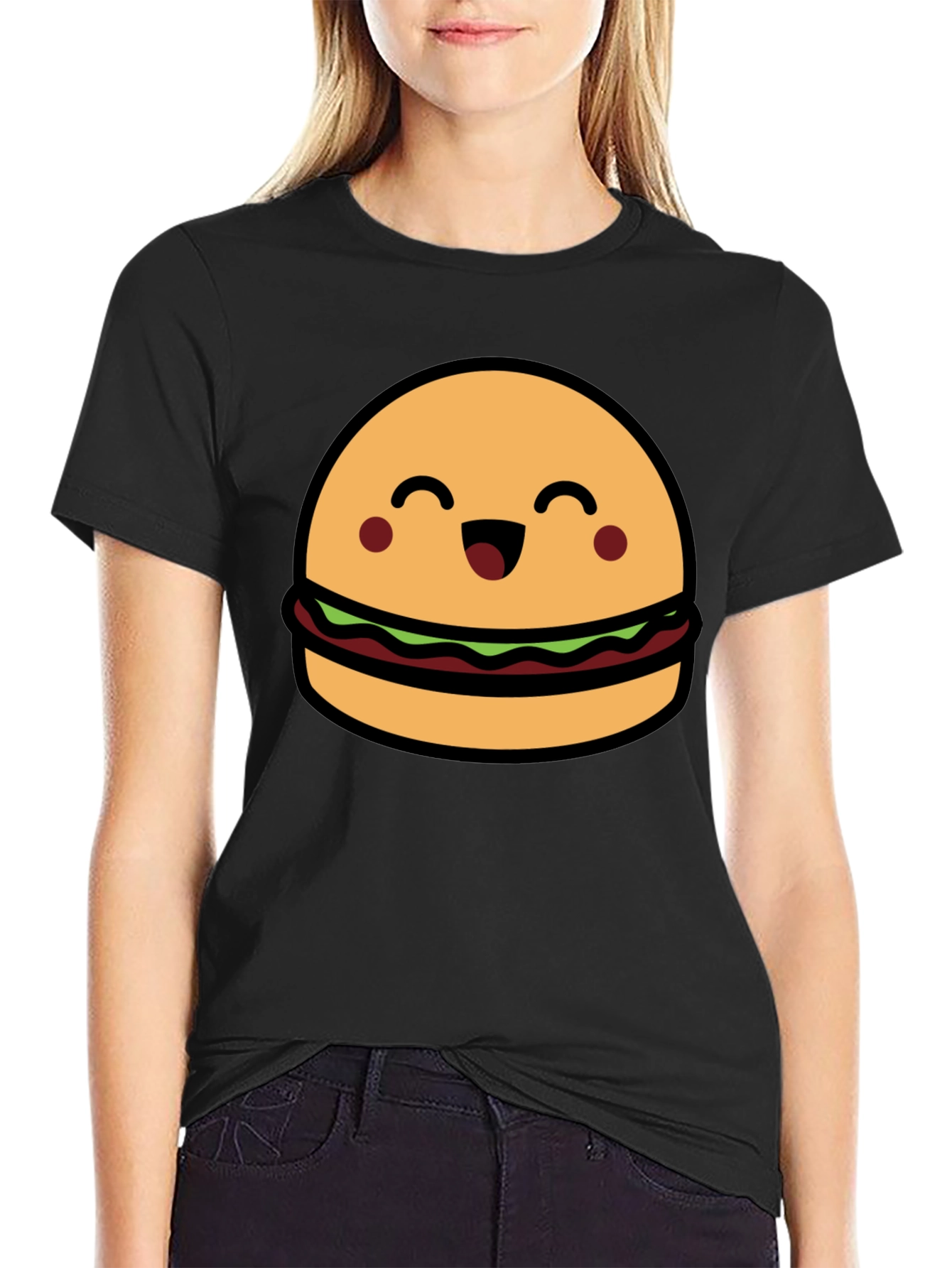 Cute Burger Graphic Tee - Black