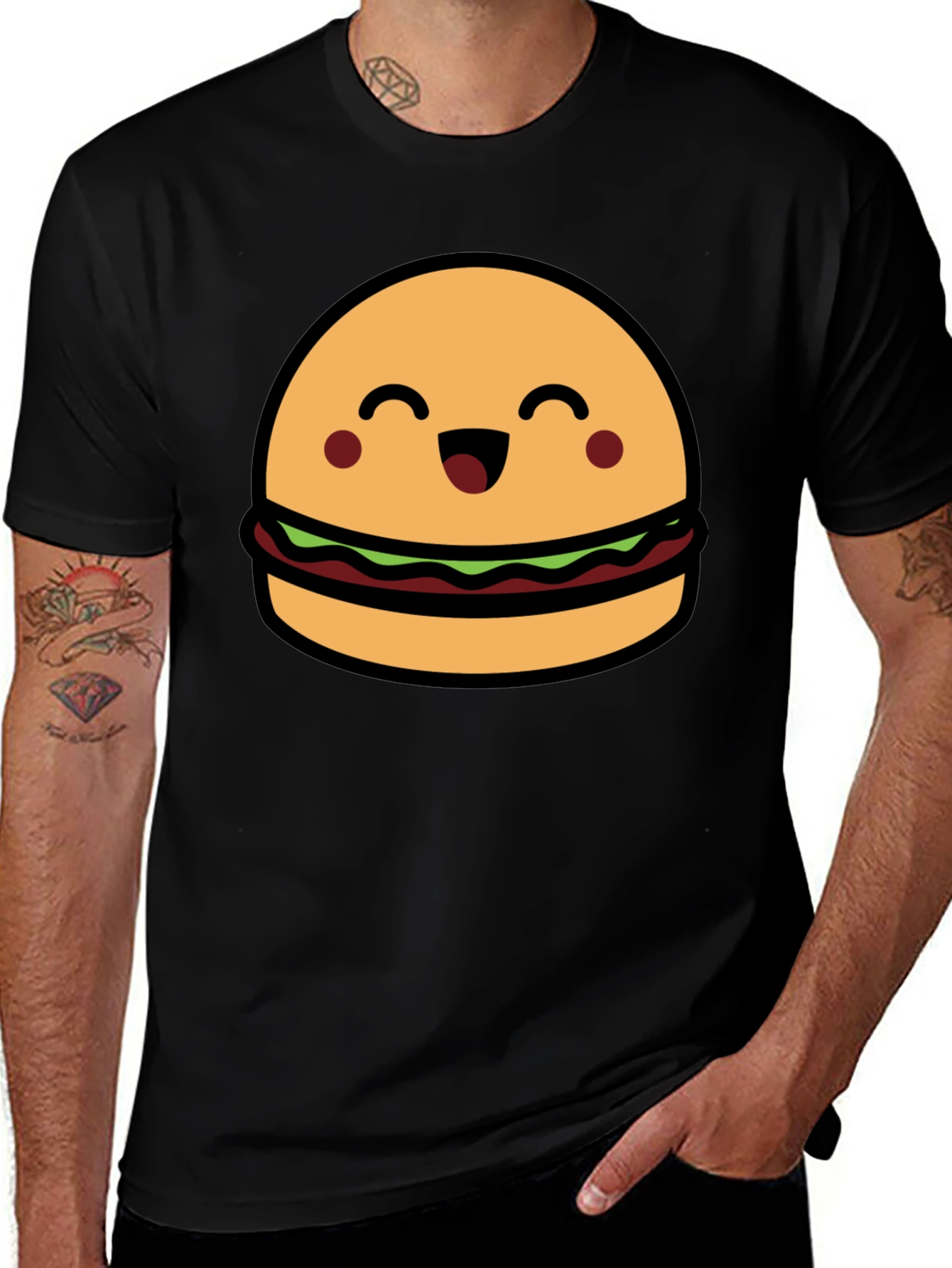 Cute Burger Graphic Tee - Black