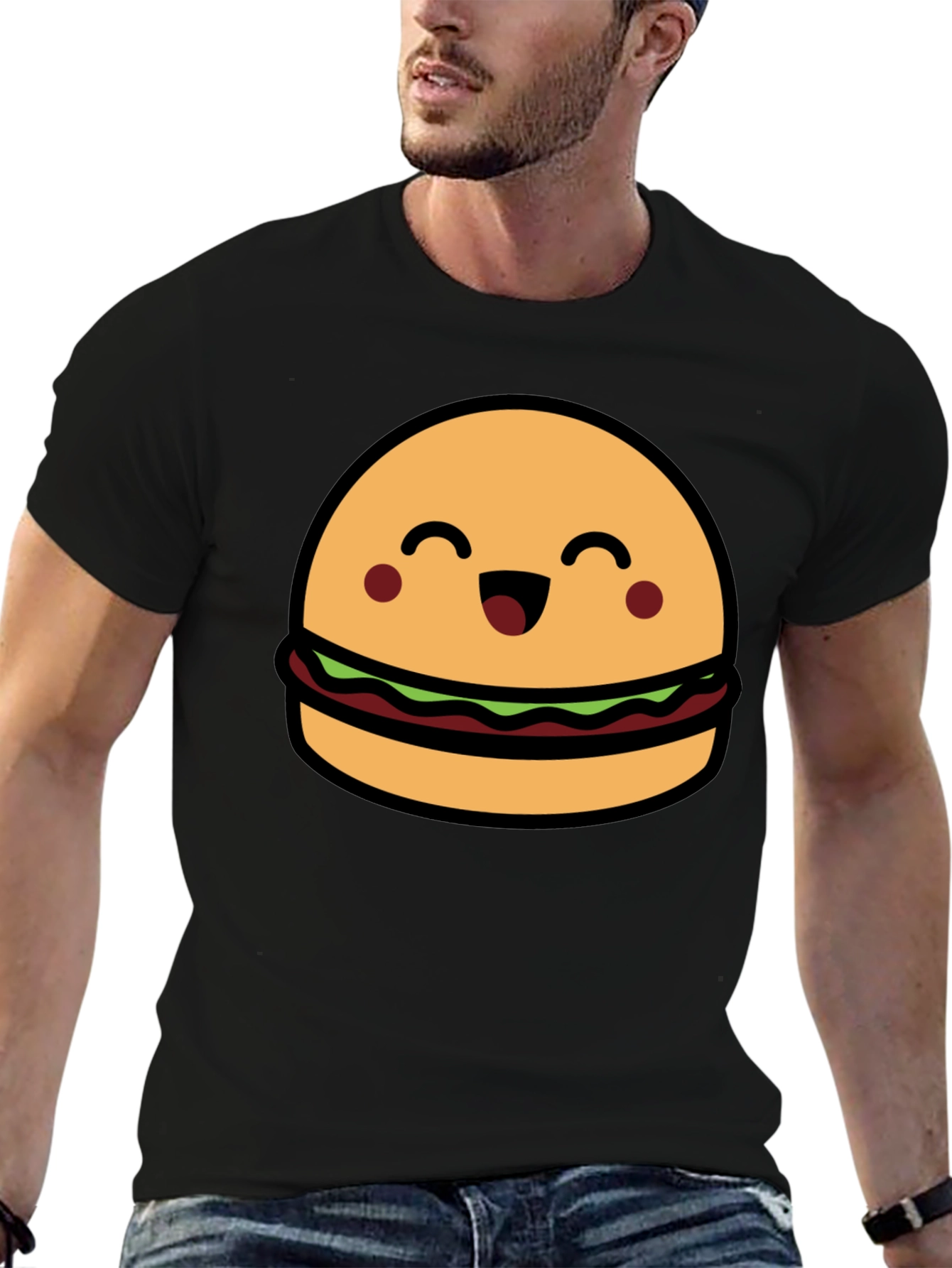 Cute Burger Graphic Tee - Black
