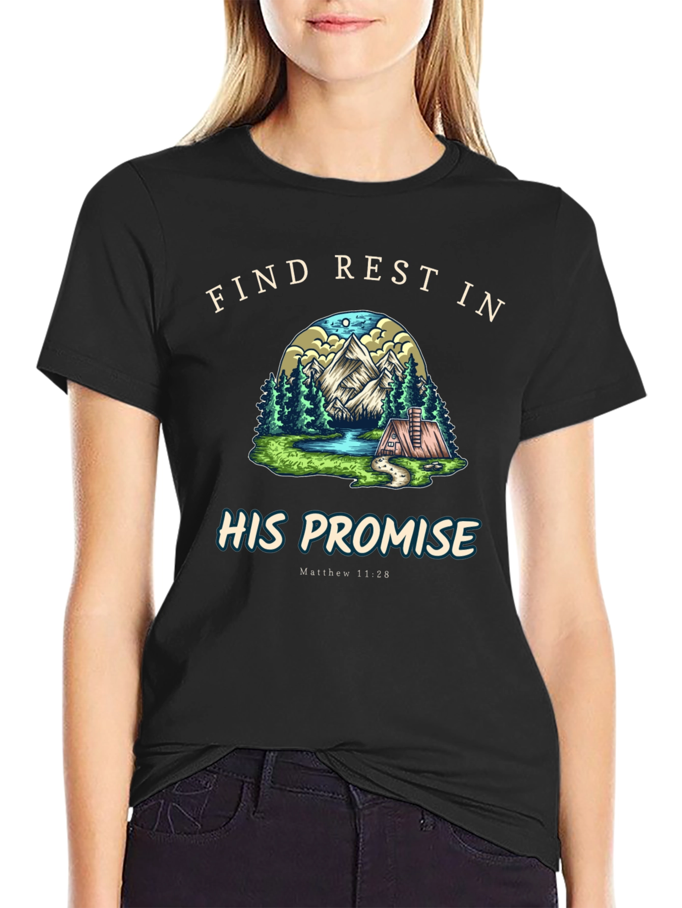 Find Rest in His Promise Black T-Shirt