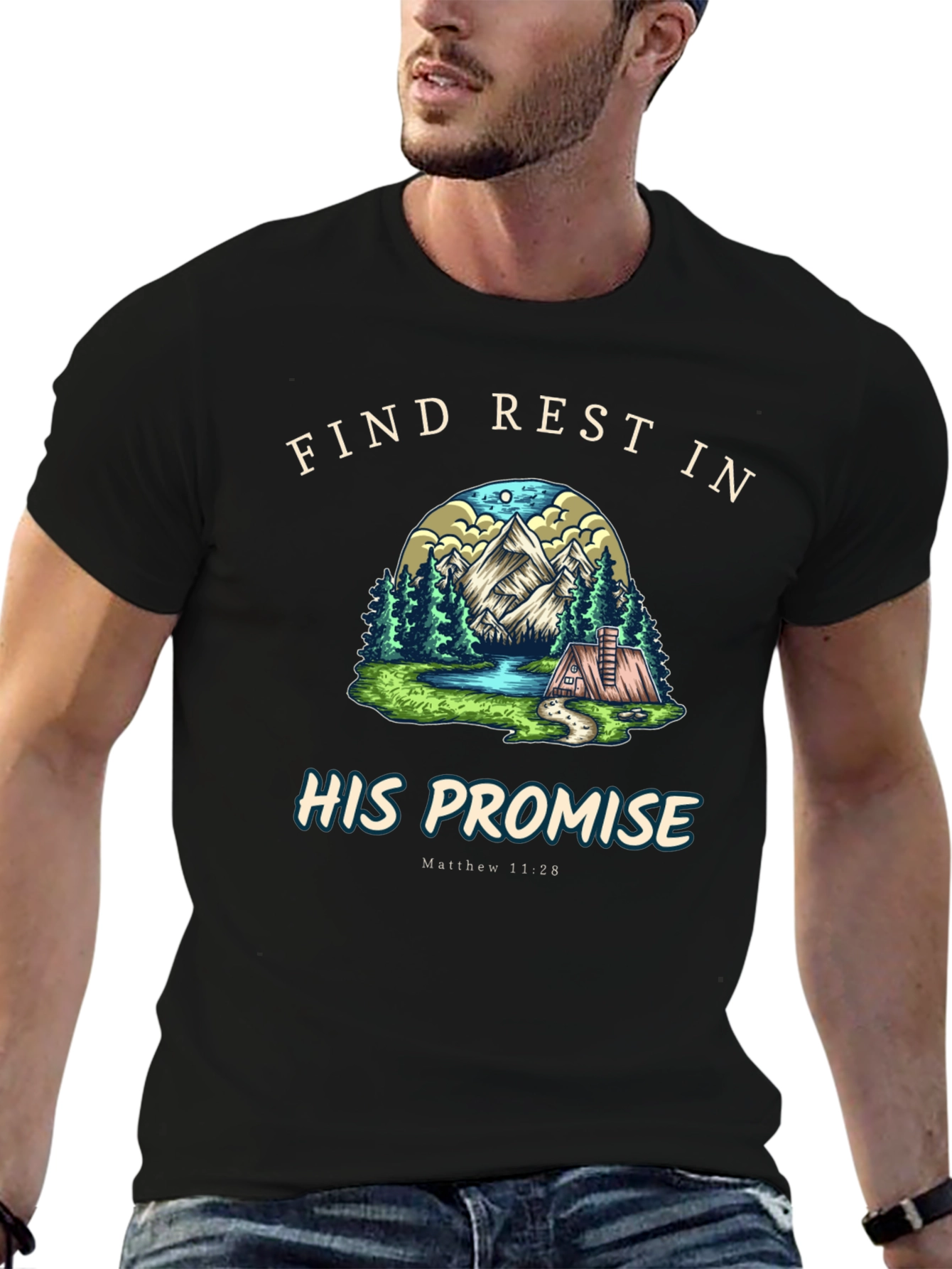 Find Rest in His Promise Black T-Shirt