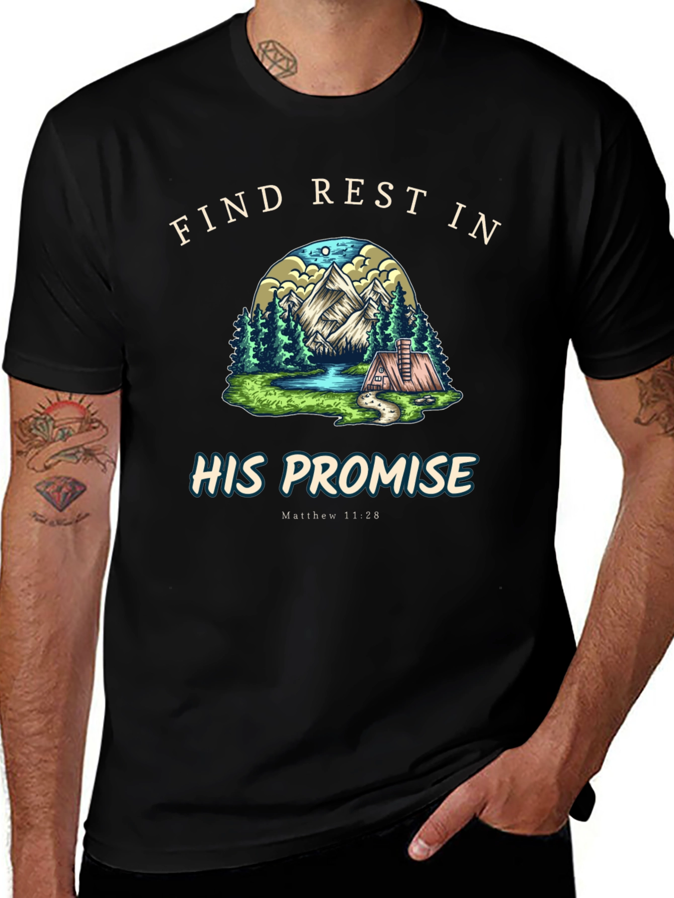 Find Rest in His Promise Black T-Shirt