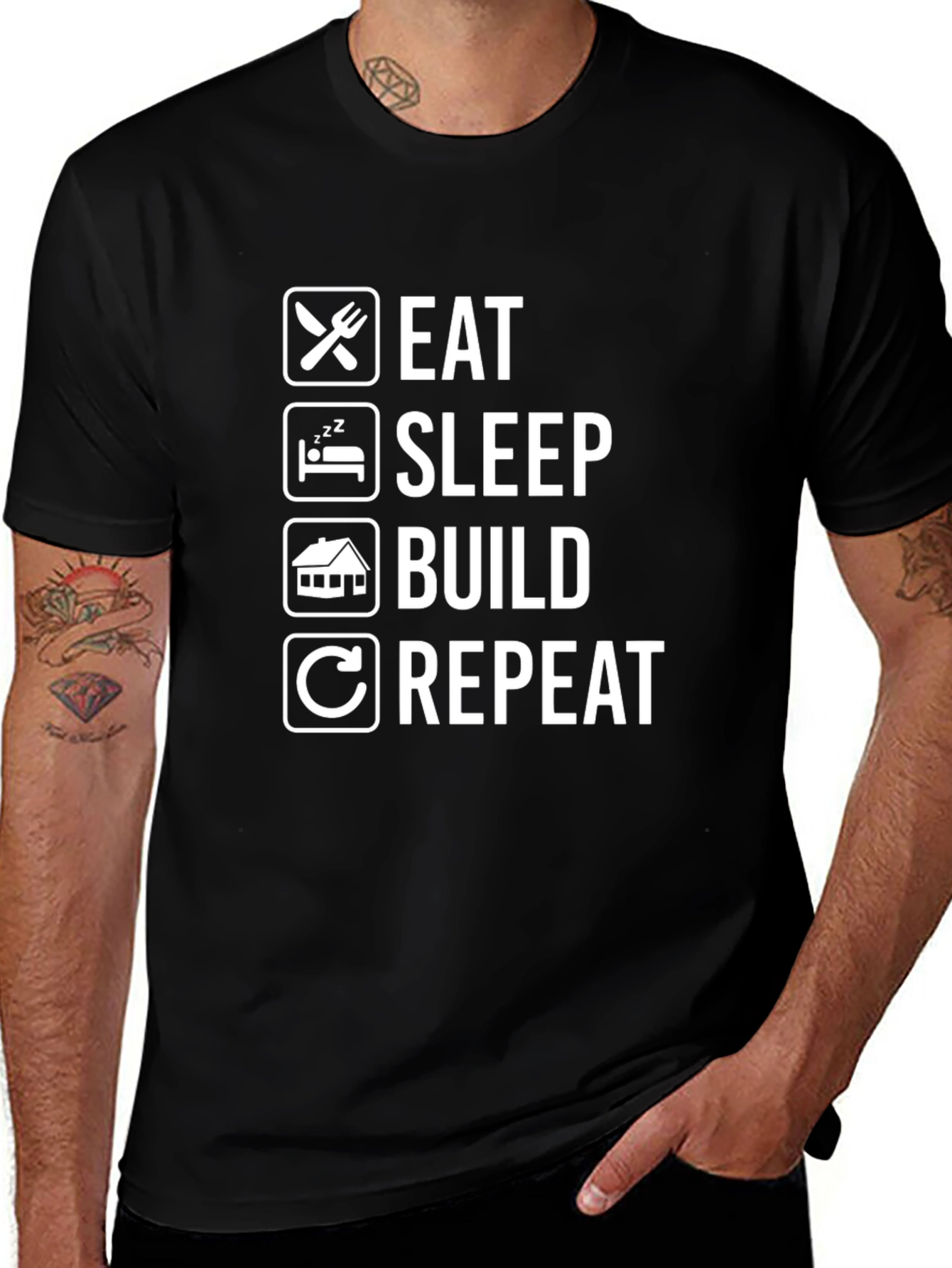 Eat Sleep Build Repeat T-Shirt - Funny Construction Tee
