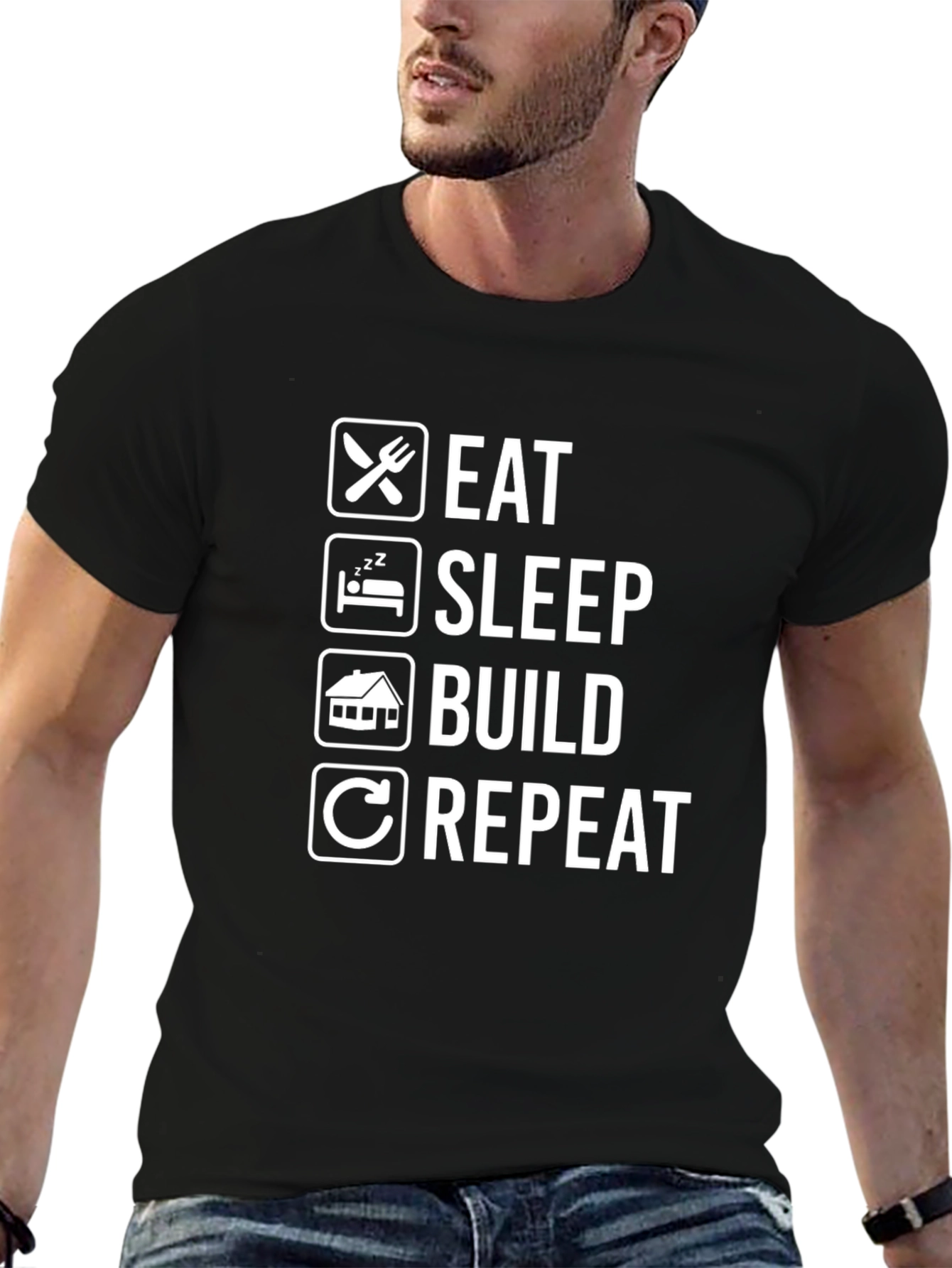 Eat Sleep Build Repeat T-Shirt - Funny Construction Tee