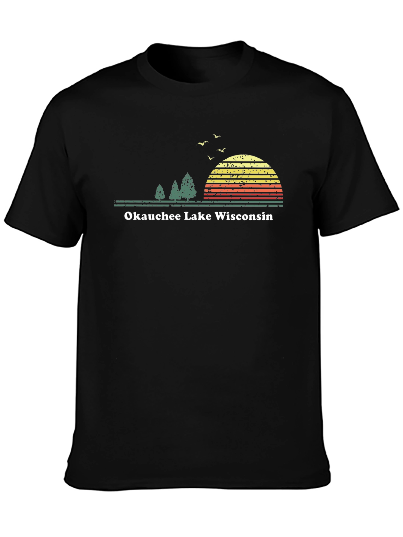 Okauchee Lake Wisconsin Tee - Retro Sunset Design