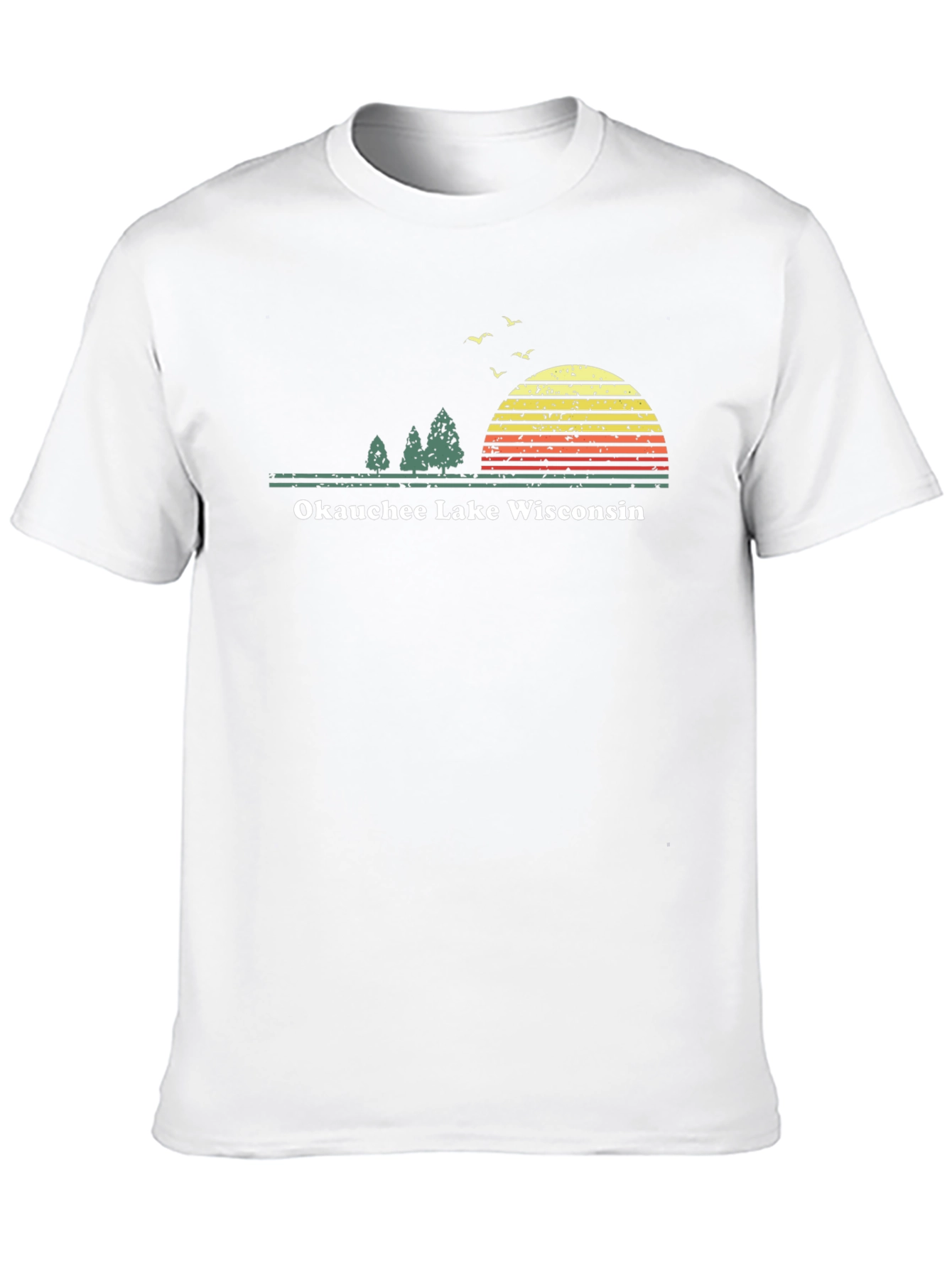 Okauchee Lake Wisconsin Tee - Retro Sunset Design