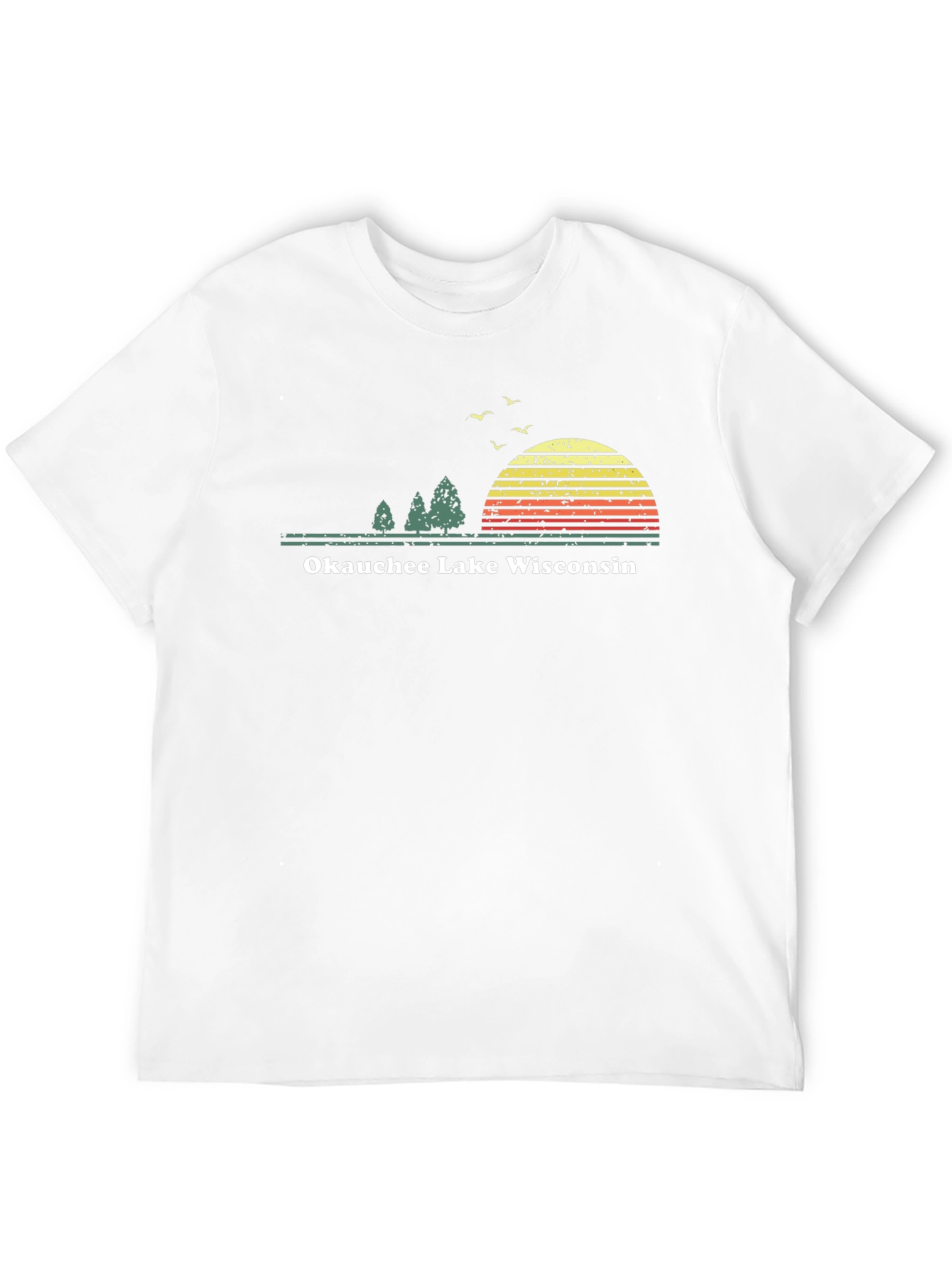 Okauchee Lake Wisconsin Tee - Retro Sunset Design