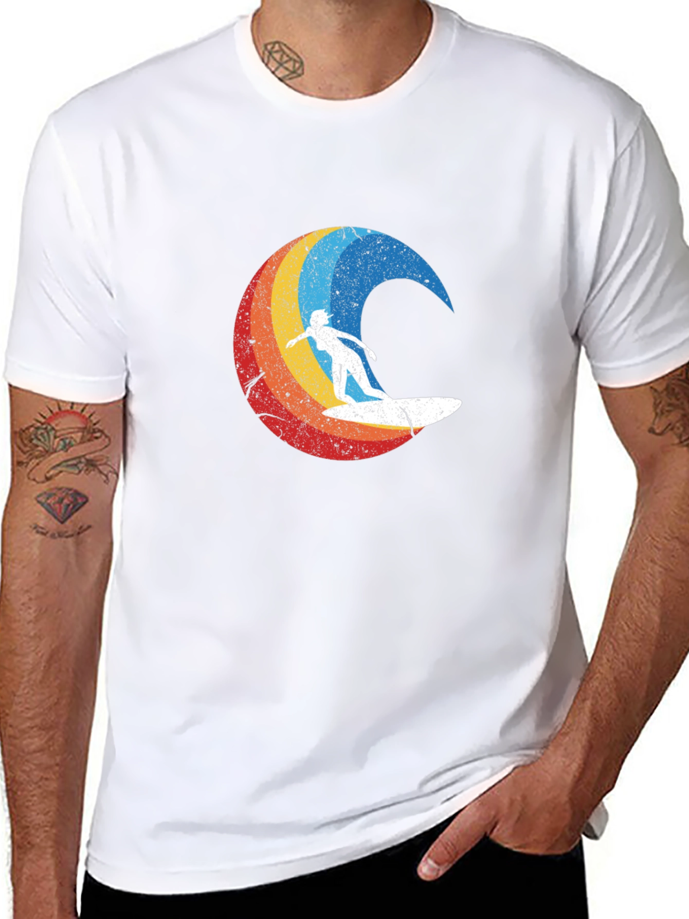 Retro Surfer Graphic Tee - Black Cotton Blend